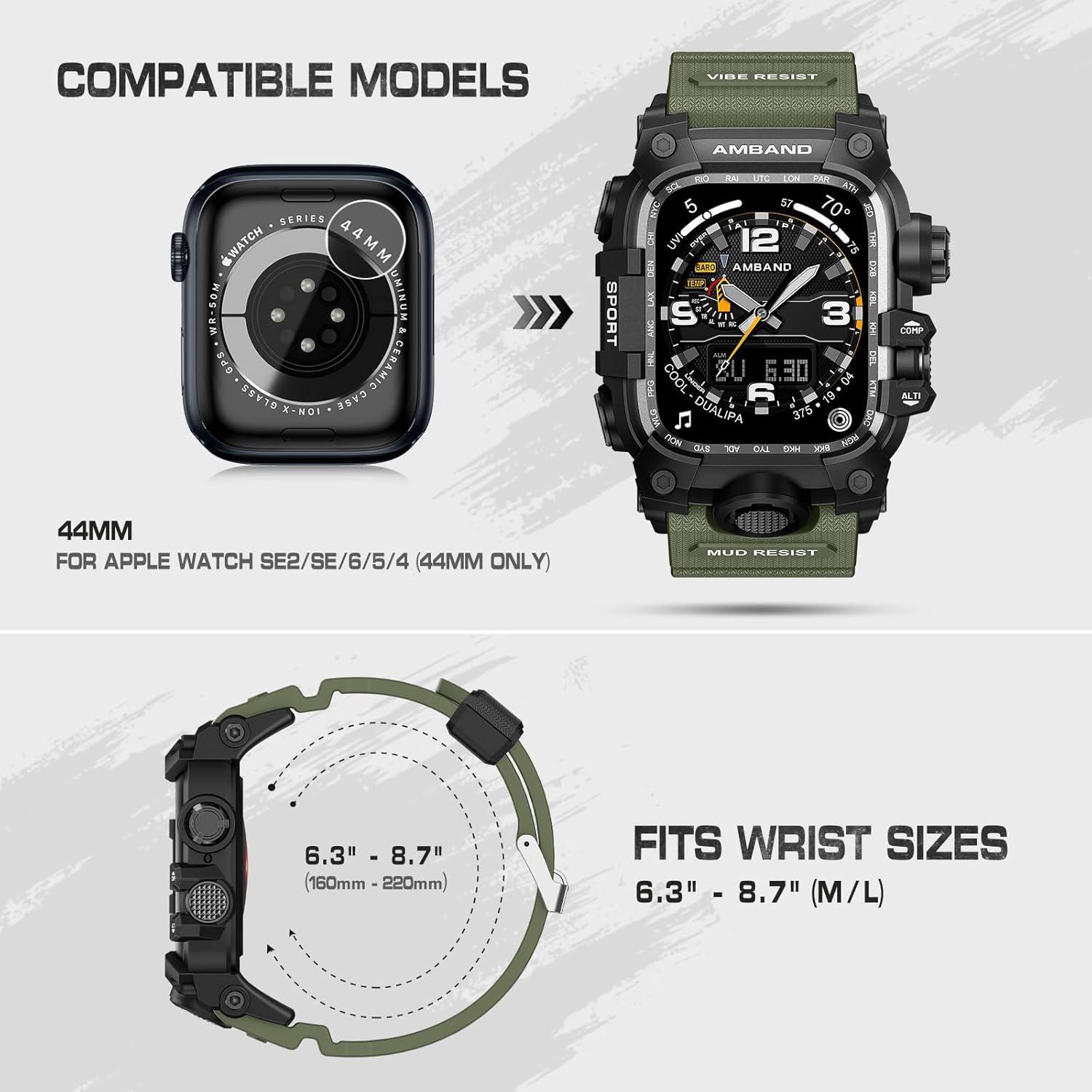 Banda y Funda amBand 44mm para Apple Watch SE2/SE/6/5/4 Verde Militar
