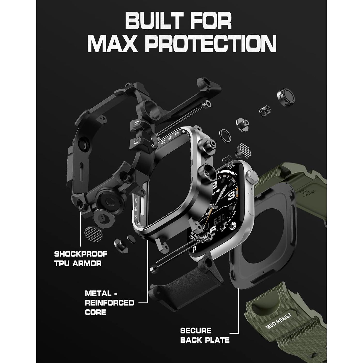 Banda y Funda amBand 44mm para Apple Watch SE2/SE/6/5/4 Verde Militar