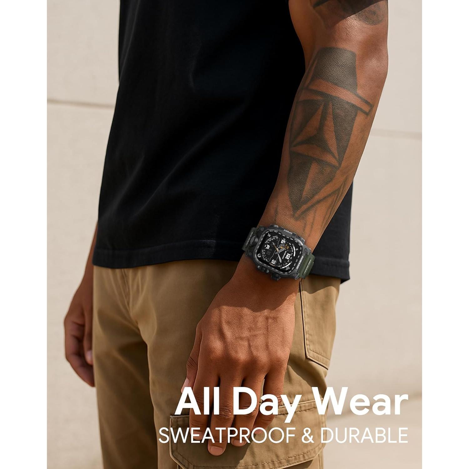 Banda y Funda amBand 44mm para Apple Watch SE2/SE/6/5/4 Verde Militar