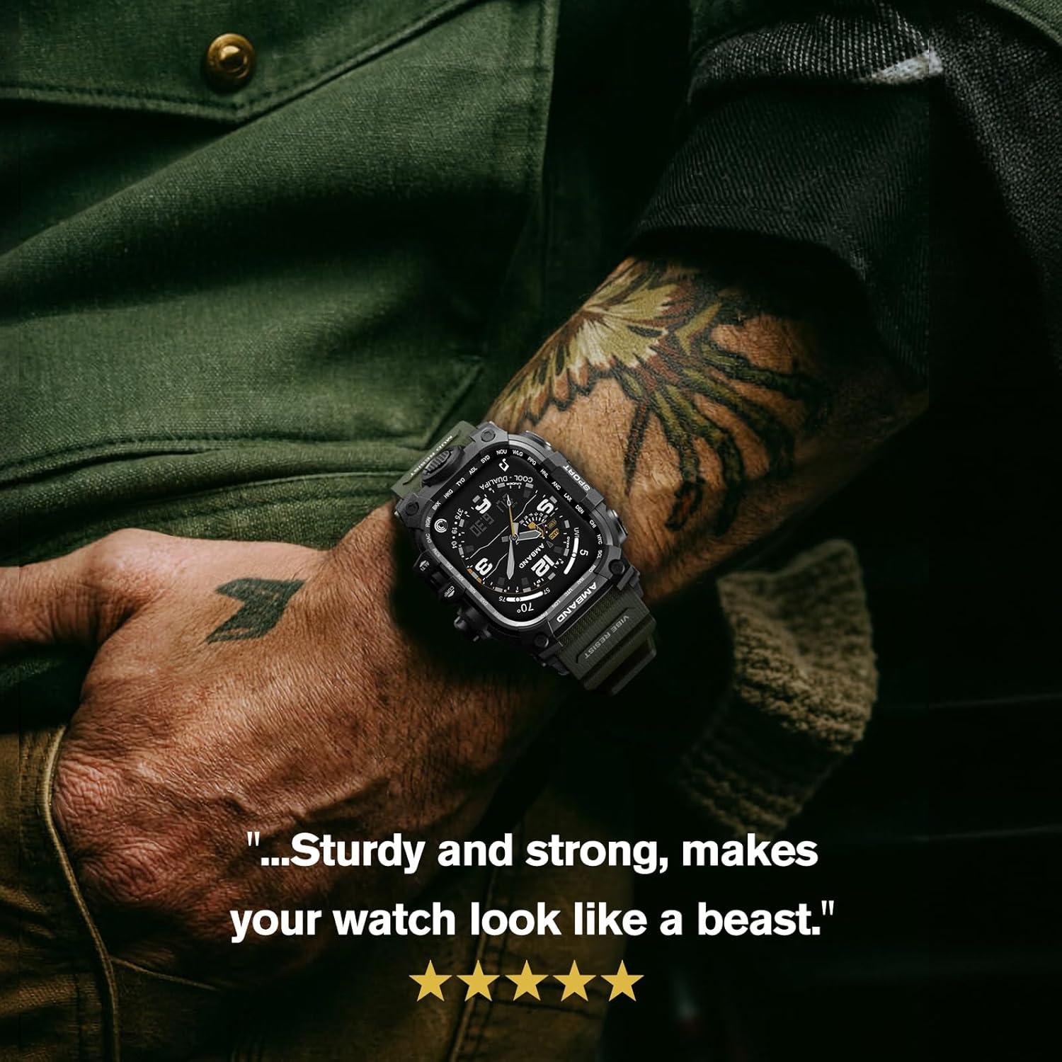 Banda y Funda amBand 44mm para Apple Watch SE2/SE/6/5/4 Verde Militar