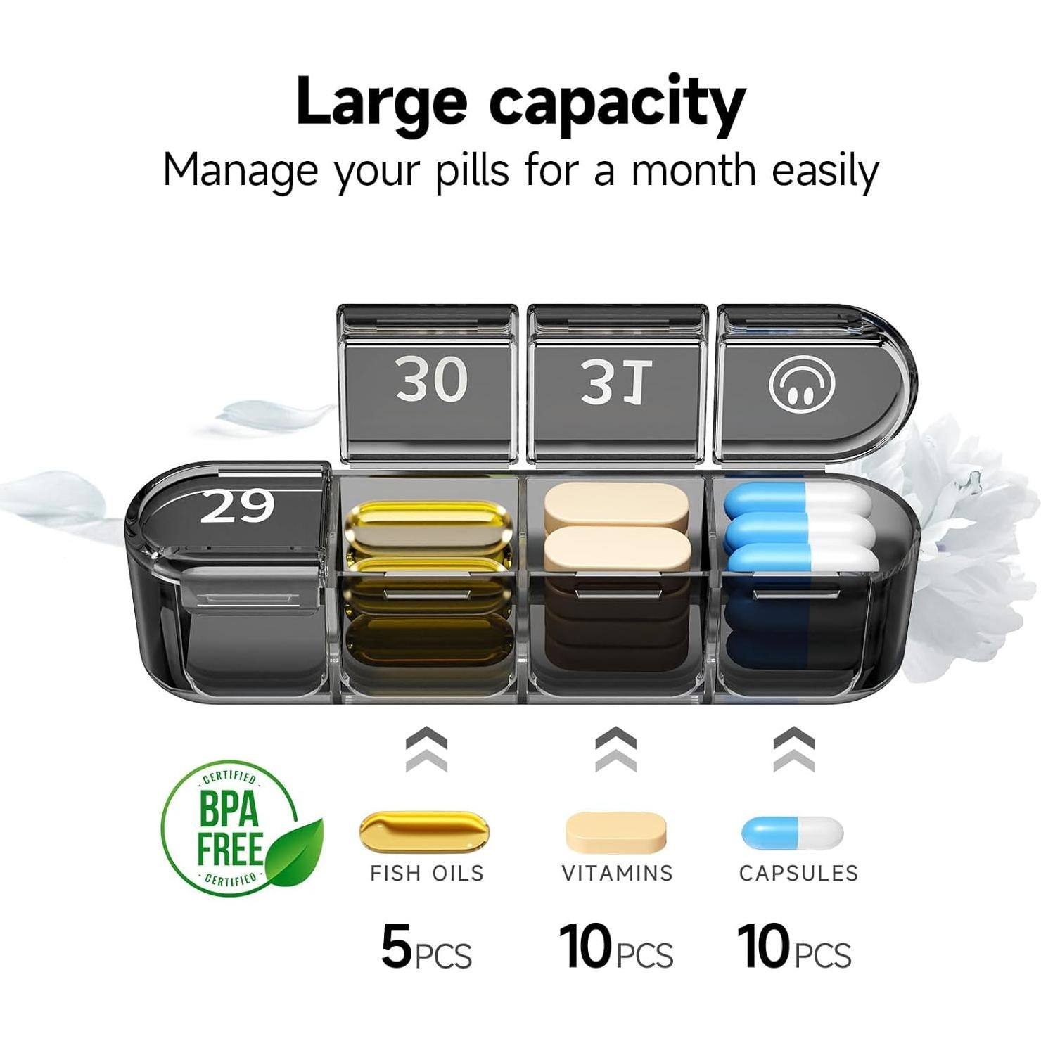 Organizador de Pastillas Mensual Zoksi 30 Días Negro