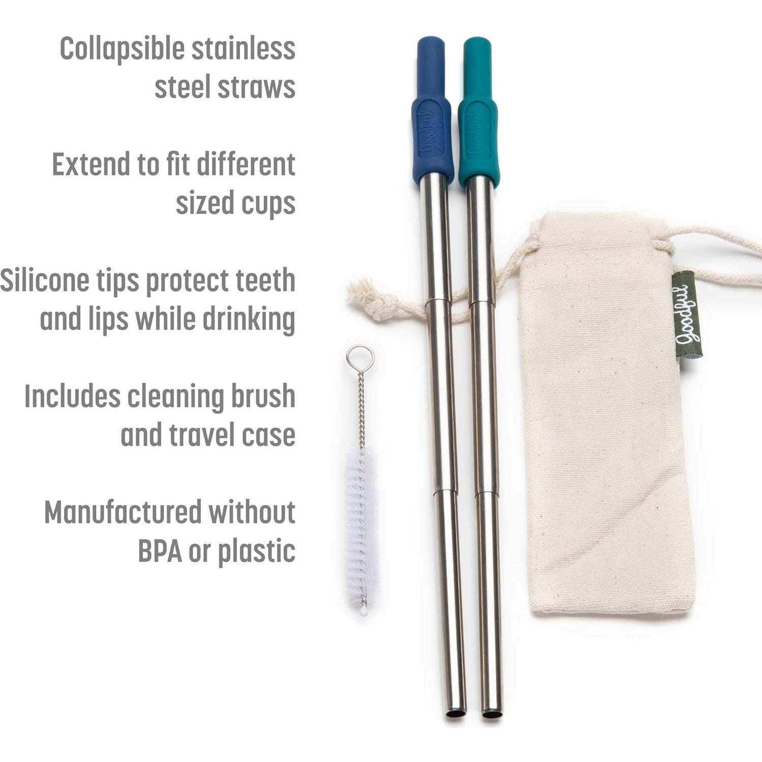 Pajitas Telescópicas Goodful de Acero Inoxidable 4 Piezas