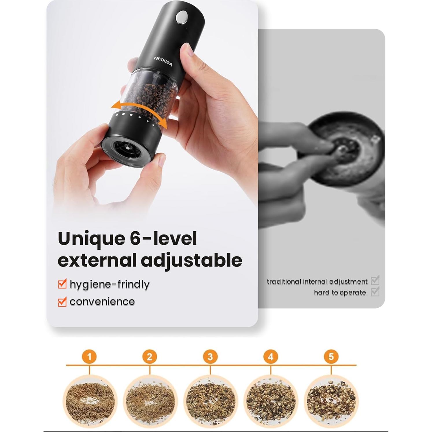 Juego de Molinillos Eléctricos de Sal y Pimienta NEGESA Negro