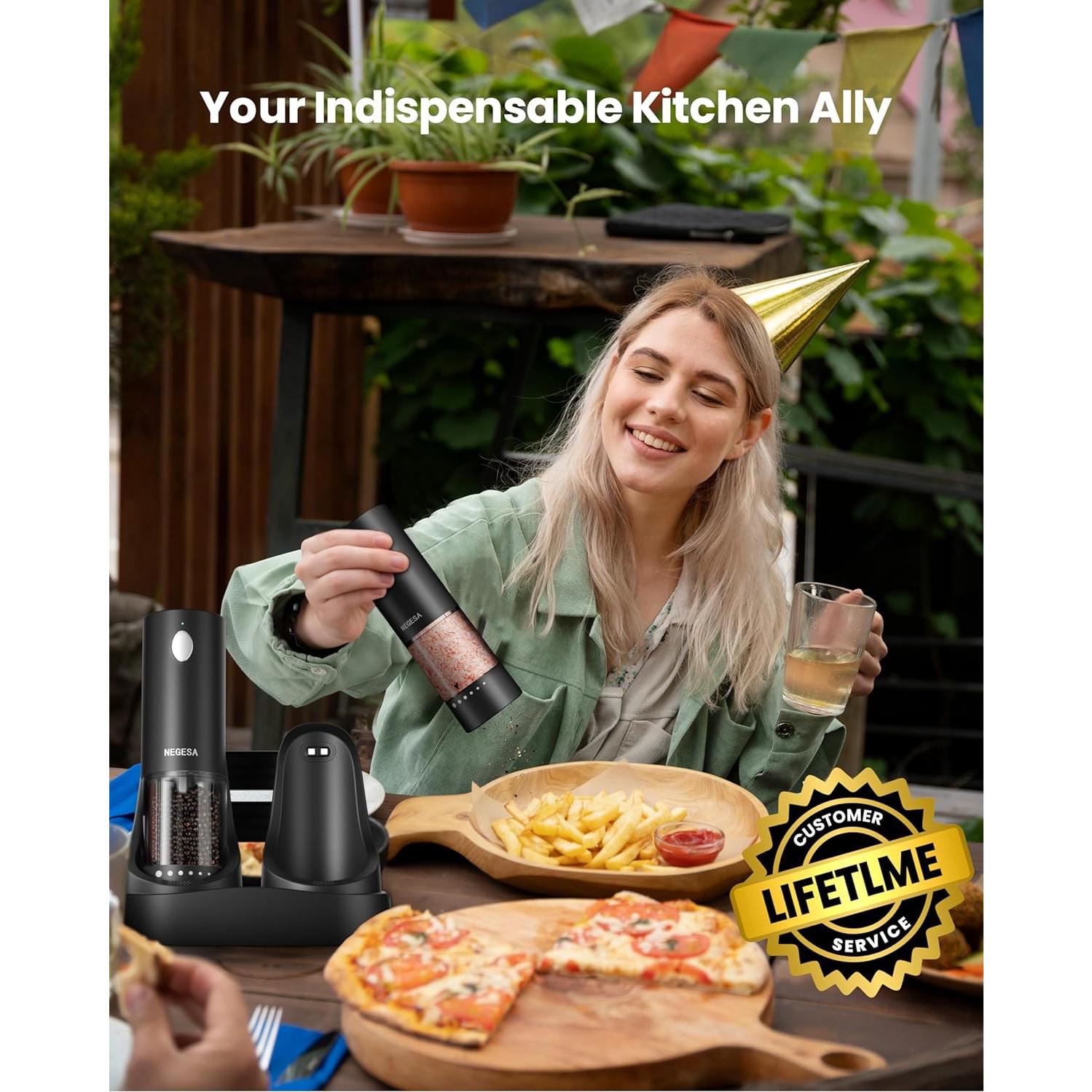 Juego de Molinillos Eléctricos de Sal y Pimienta NEGESA Negro