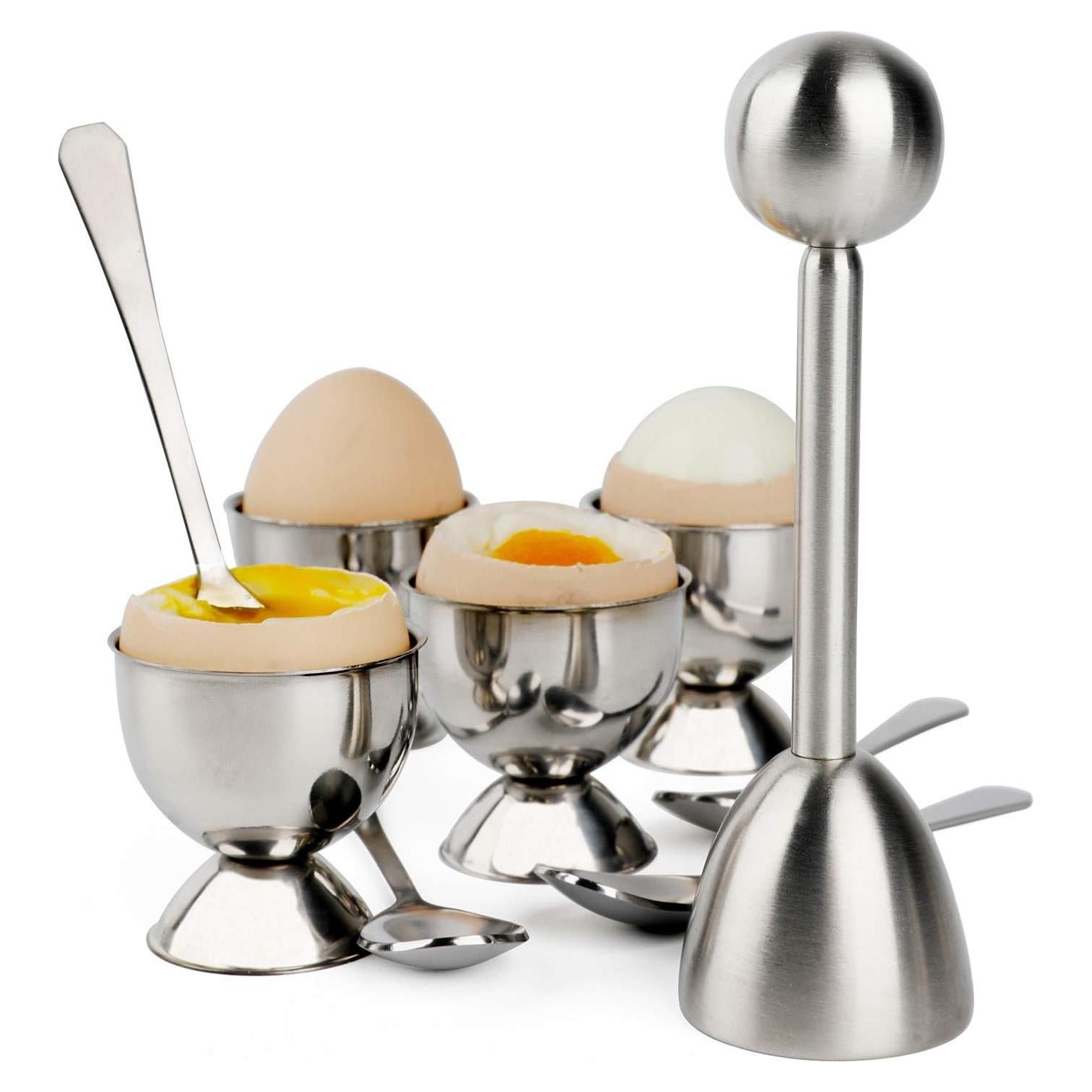Juego Cortador de Huevos YellRin Acero Inoxidable 1 Cortador 4 Cucharas 4 Tazas