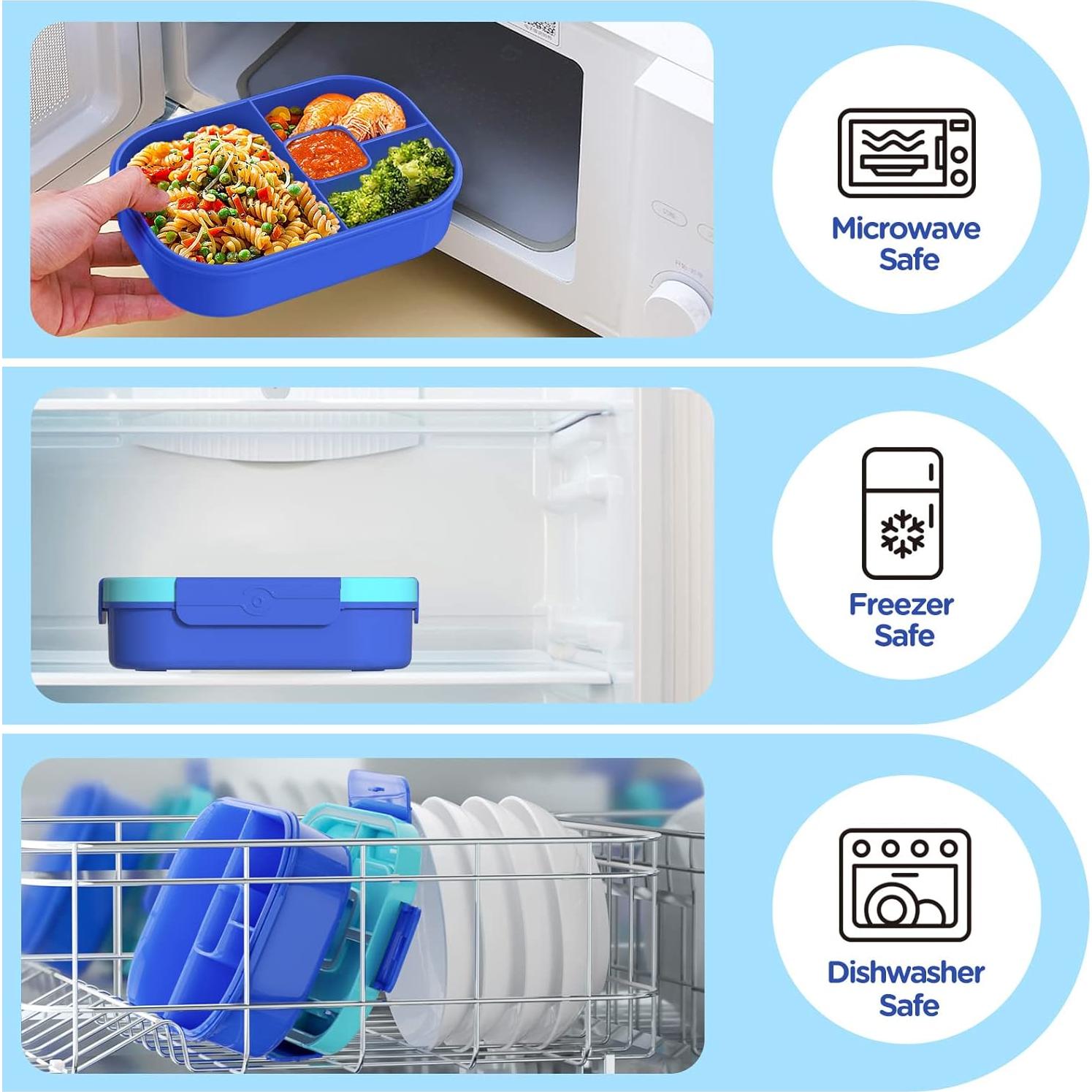 Caja de Almuerzo Bento Jelife 1300ml Azul a Prueba de Fugas