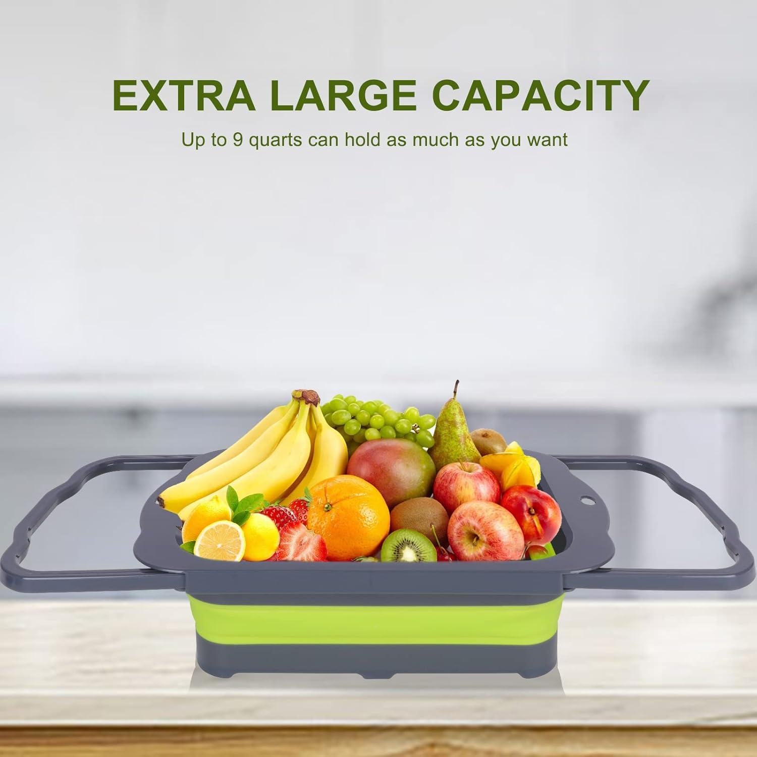 Colador Plegable QiMH Verde 9 Cuartos Silicona Libre BPA