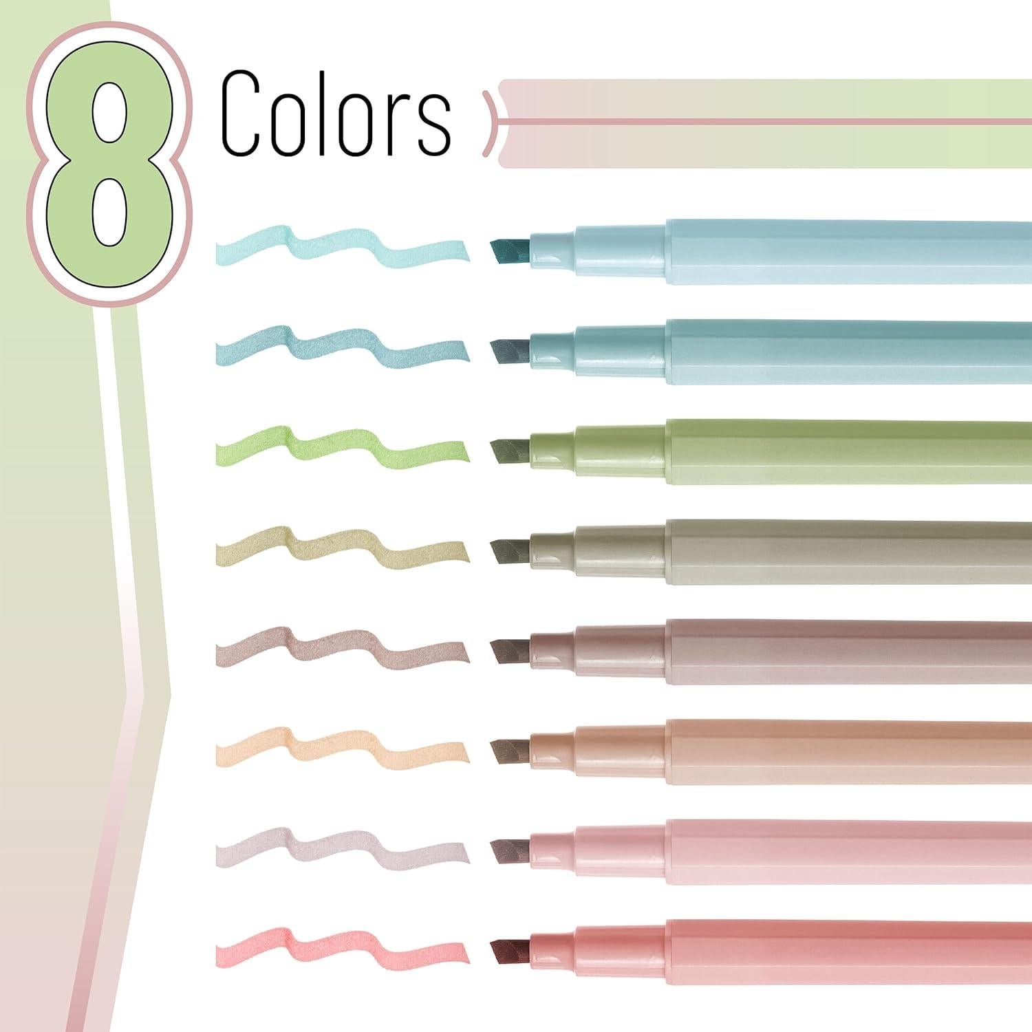 Marcadores Estéticos Mr. Pen - Paquete de 8, Punta Cincel, Colores Brillantes