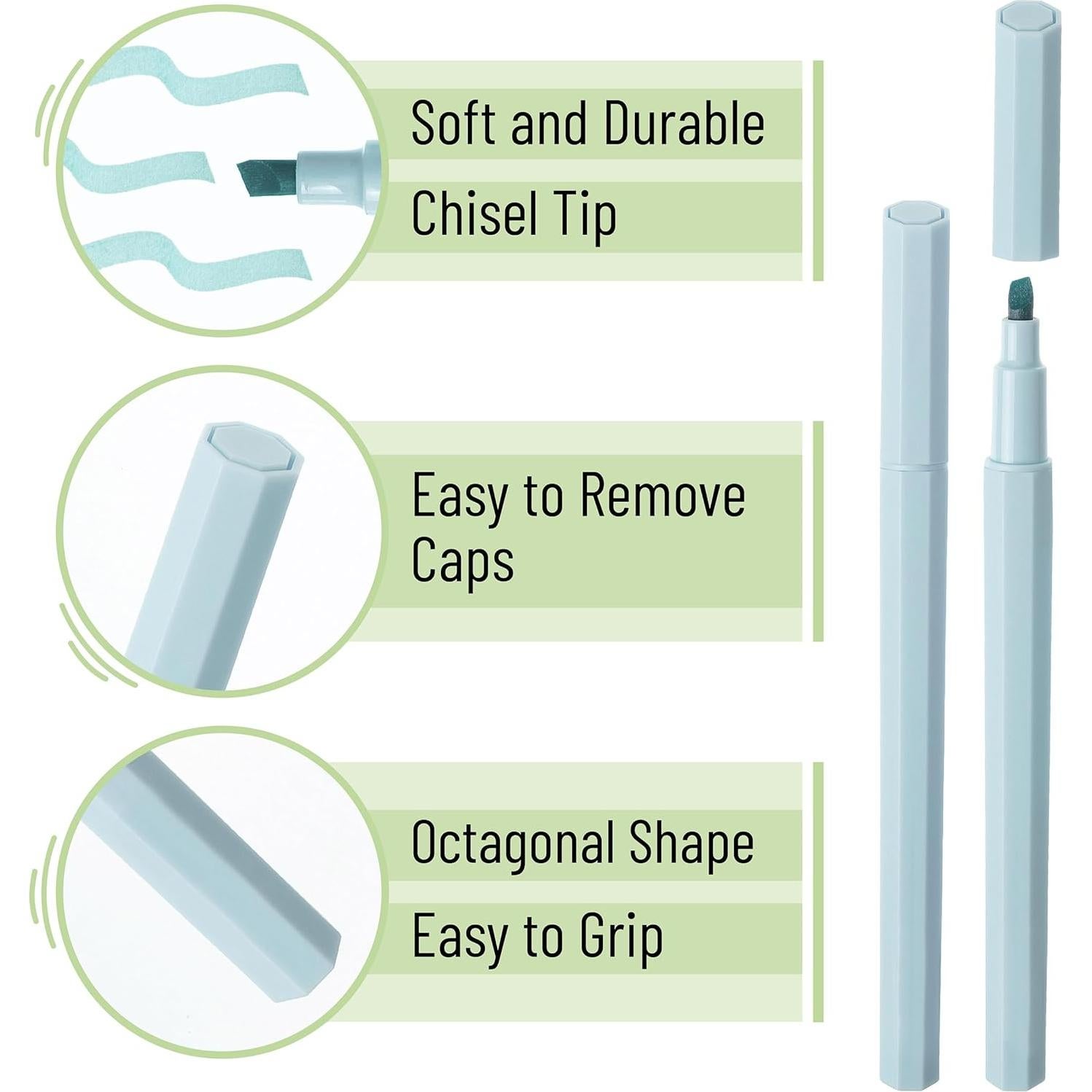 Marcadores Estéticos Mr. Pen - Paquete de 8, Punta Cincel, Colores Brillantes