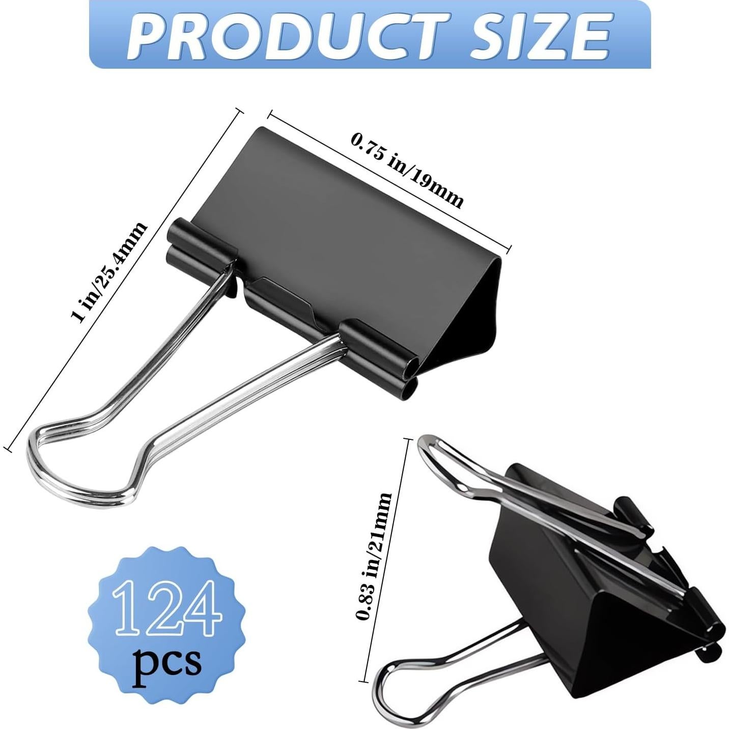 Clips de Carpeta Pequeños JIURUN 124 Pcs 19mm Negro