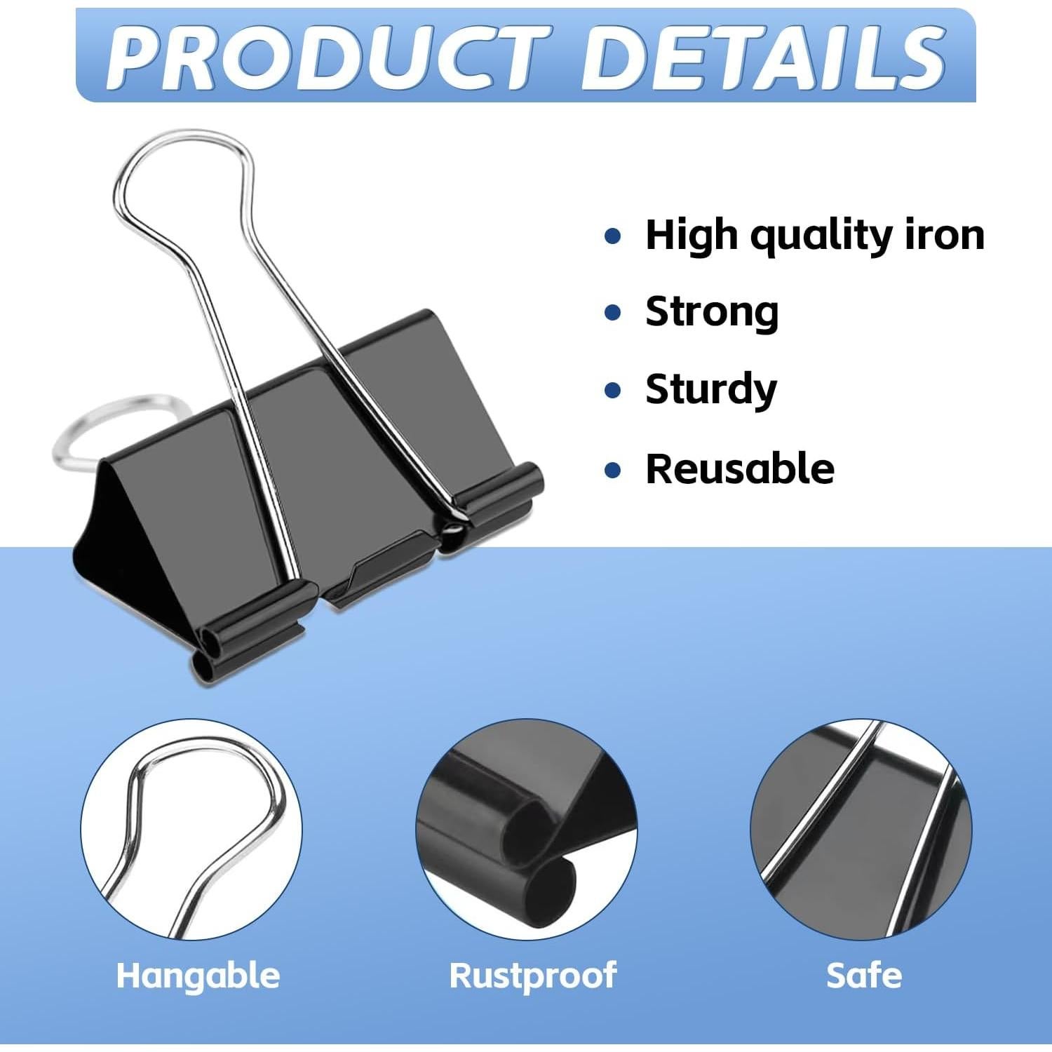 Clips de Carpeta Pequeños JIURUN 124 Pcs 19mm Negro