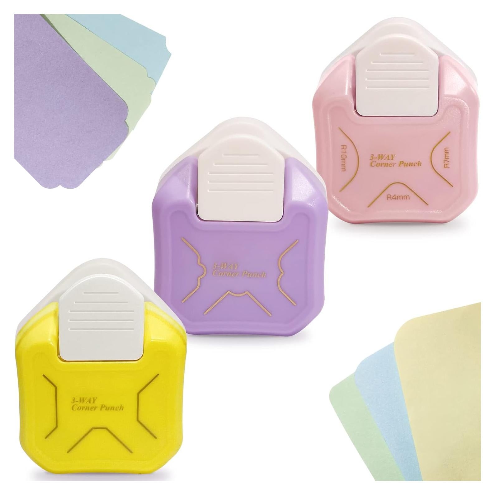 Troquelador de Esquinas 3 en 1 PRENDI - Rosa, Amarillo, Morado