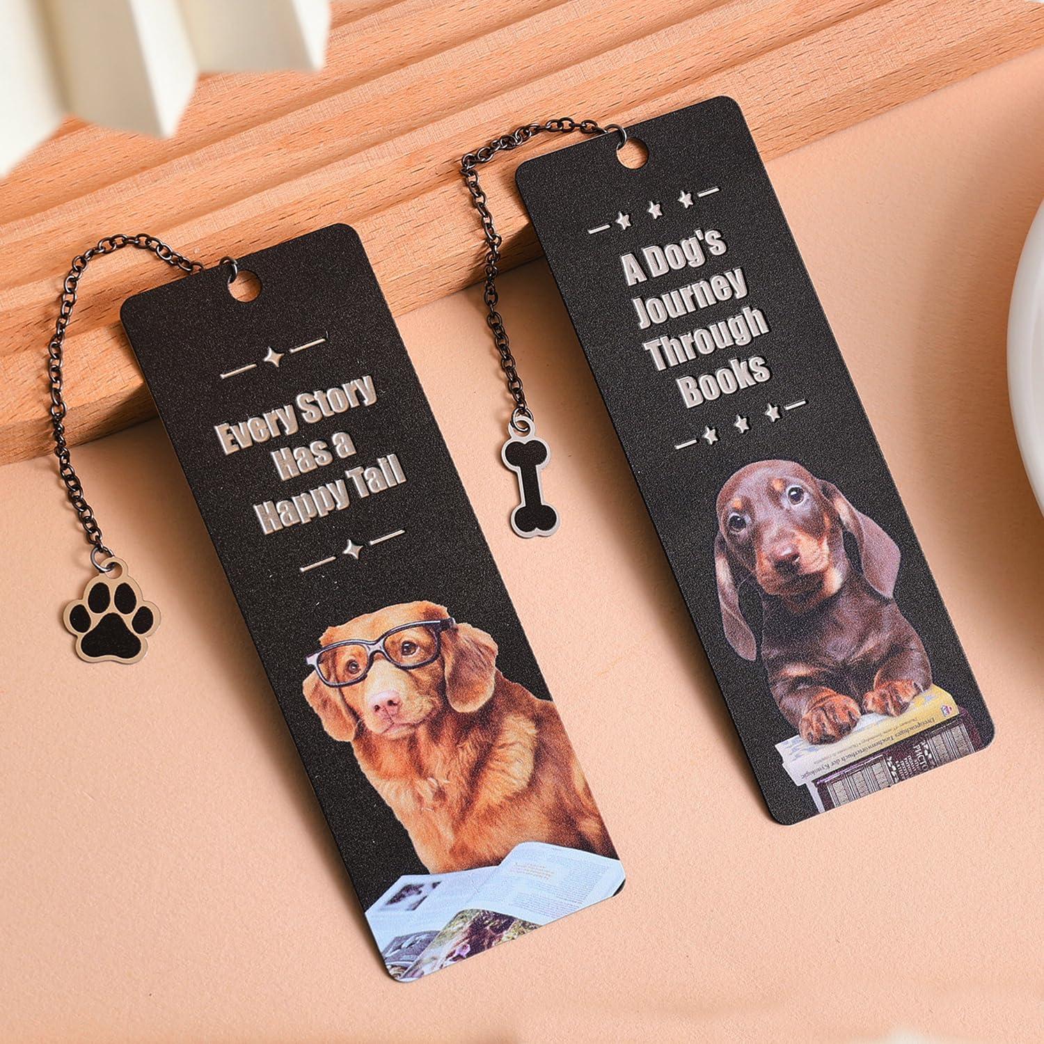 2 Pieces Cute Dog Metal Bookmarks with Graduated Scale, Pet Theme Golden Retriever Black Dachshund Large Size Book Mark, Bookmark for Book Lovers Reading Women Writers Readers Children Teens Men