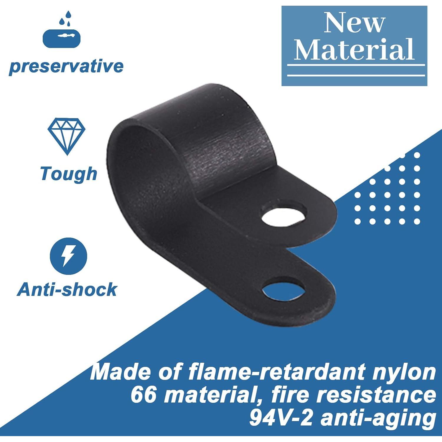 Kit 120 Clips de Cable Nylon Negro Glarks Tipo R 13mm con Tornillos