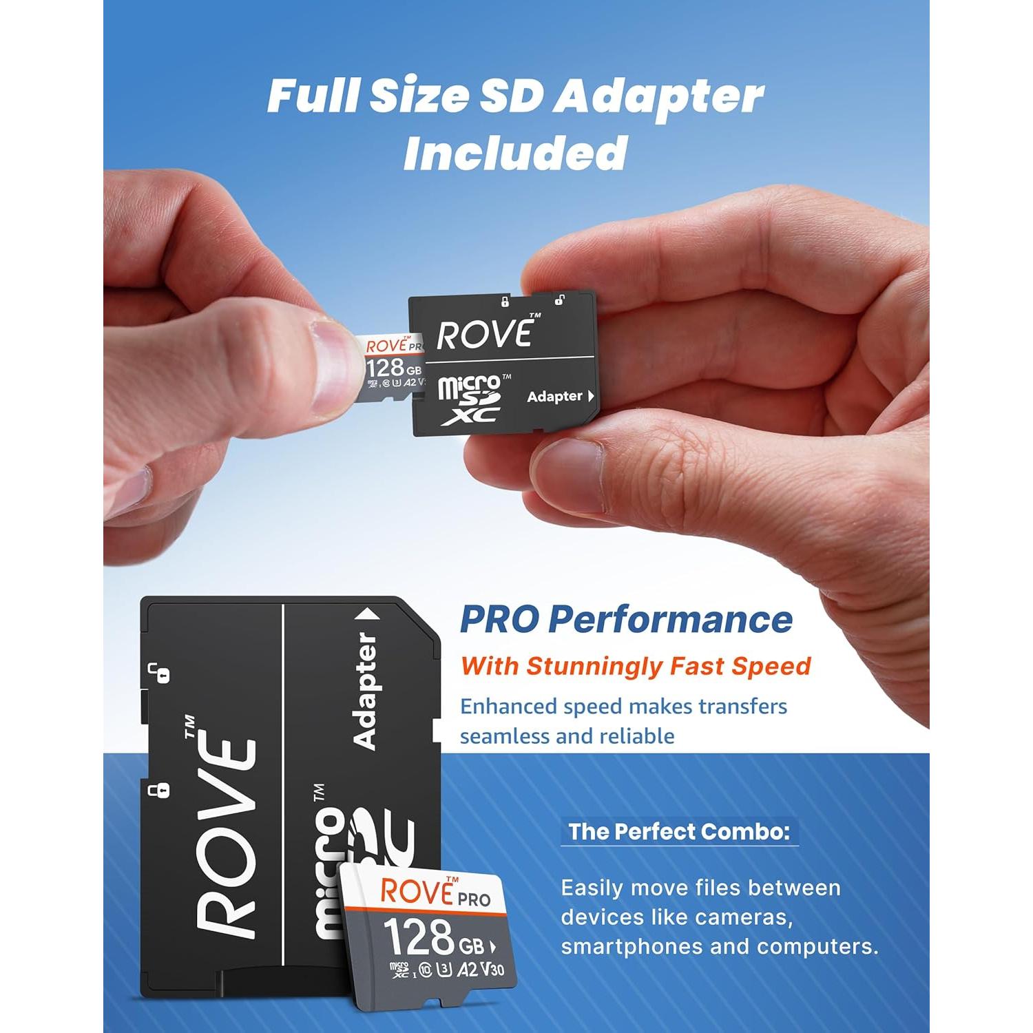 Tarjeta Micro SD ROVE PRO 128GB C10 U3 V30 100MB/s