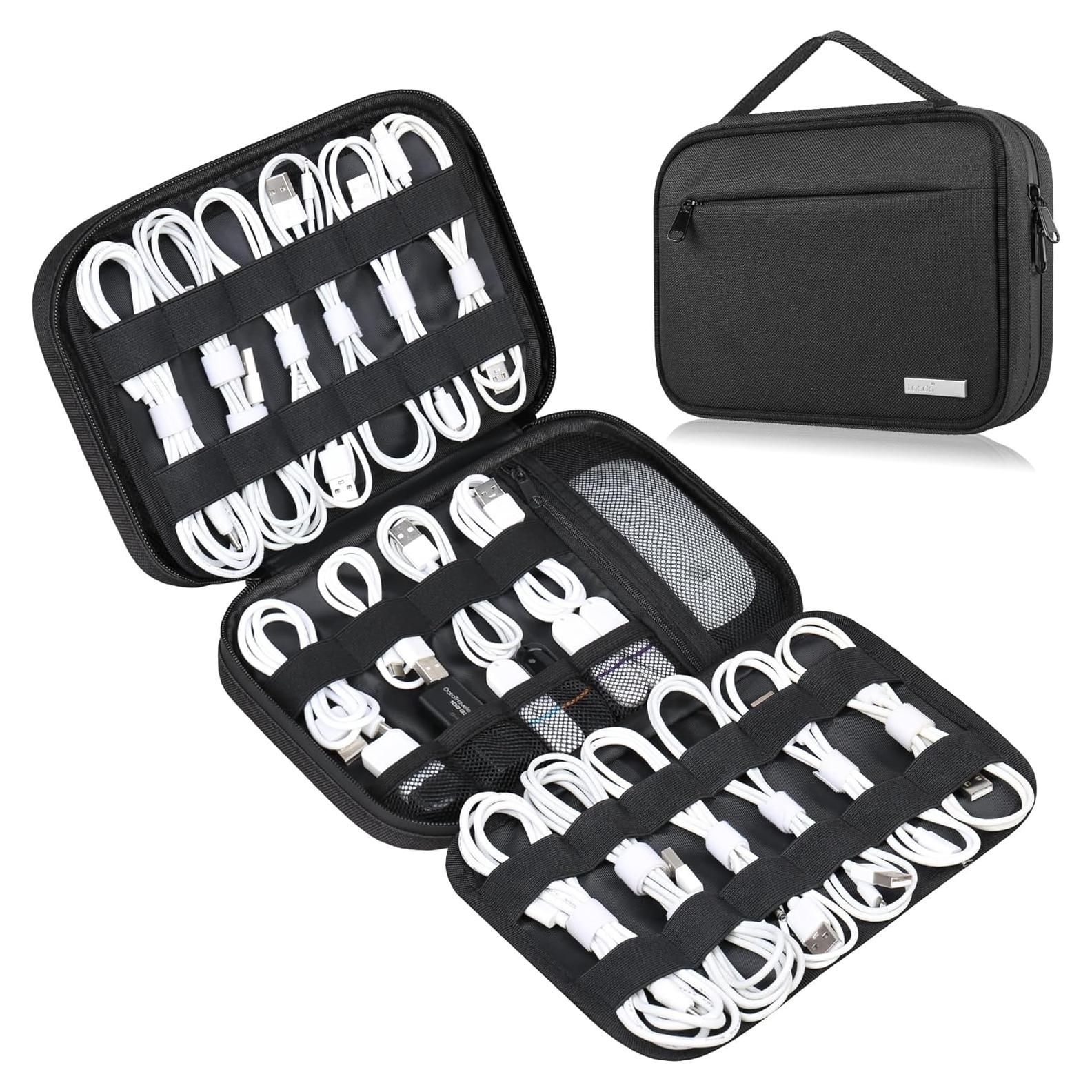 Organizador de Cables Lacdo Negro, Estuche de Viaje 6 Capas