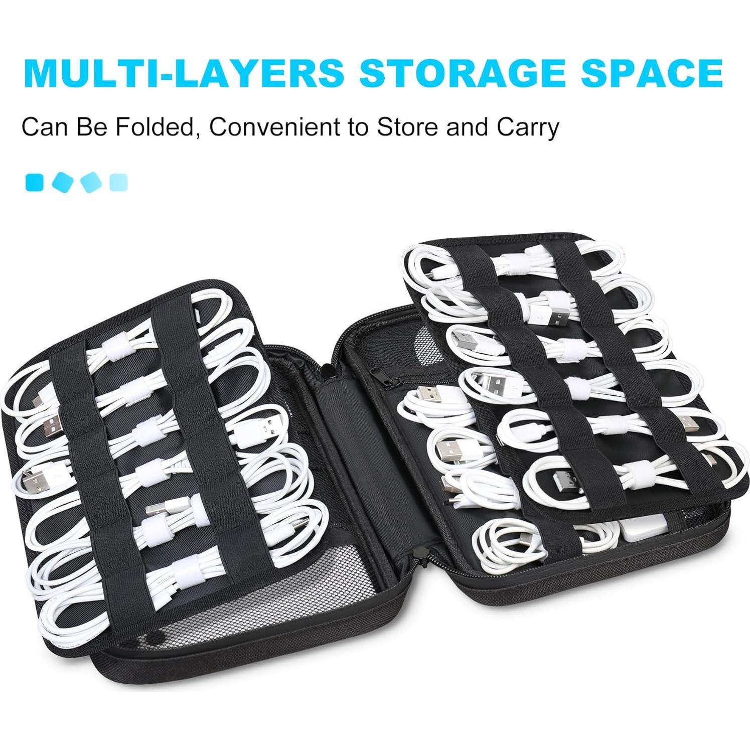 Organizador de Cables Lacdo Negro, Estuche de Viaje 6 Capas