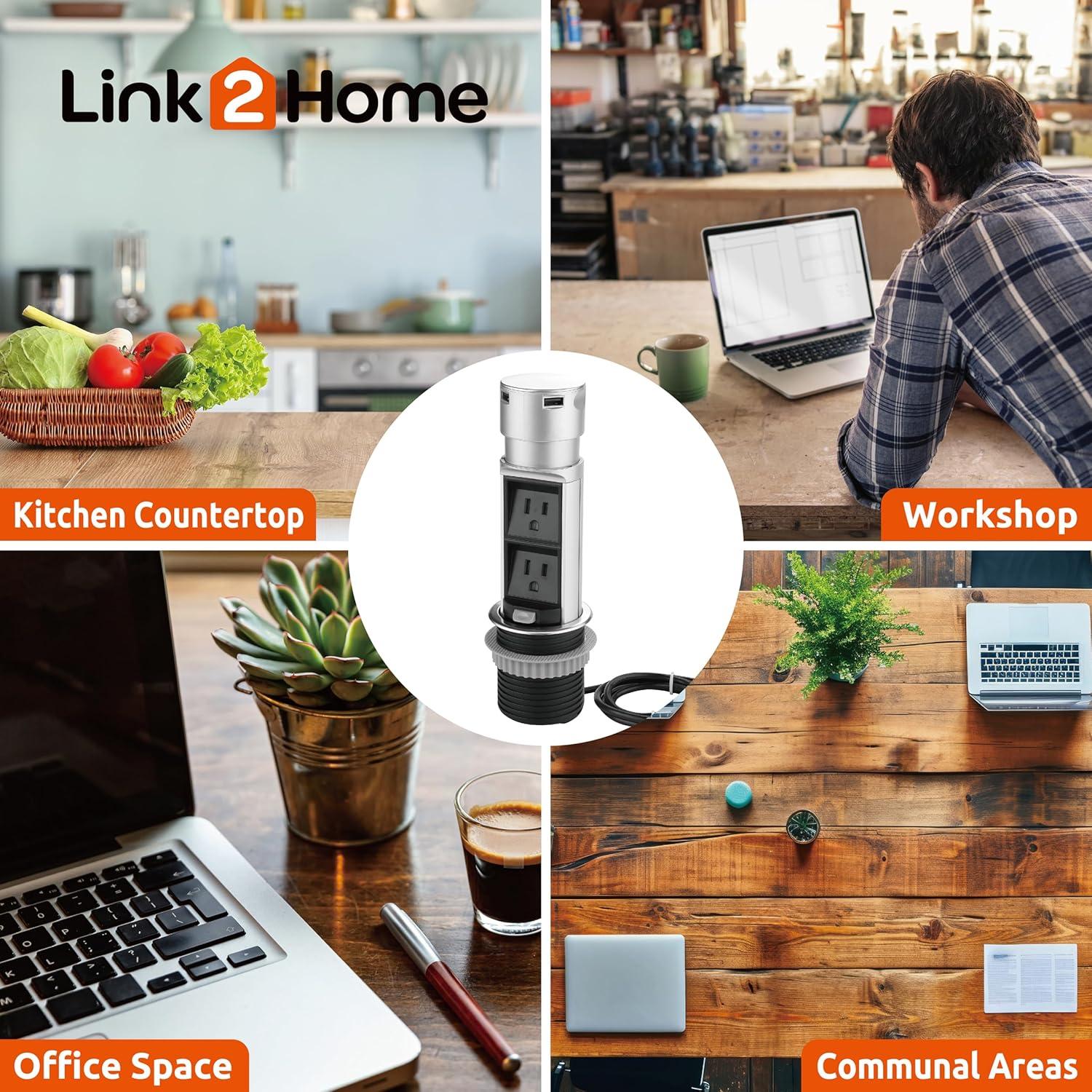 Estación de Enchufe Emergente Link2Home 2x15A + 2 USB 2.4A