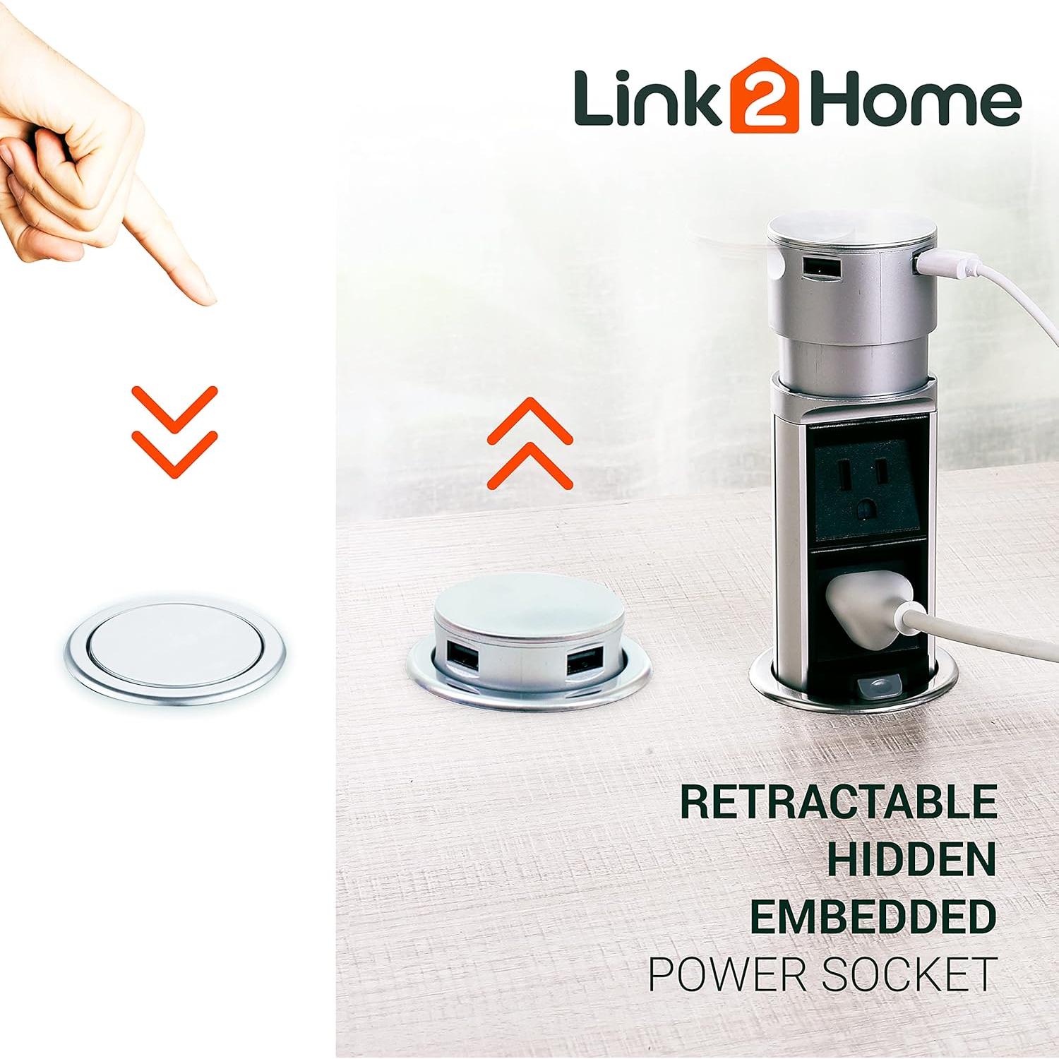 Estación de Enchufe Emergente Link2Home 2x15A + 2 USB 2.4A