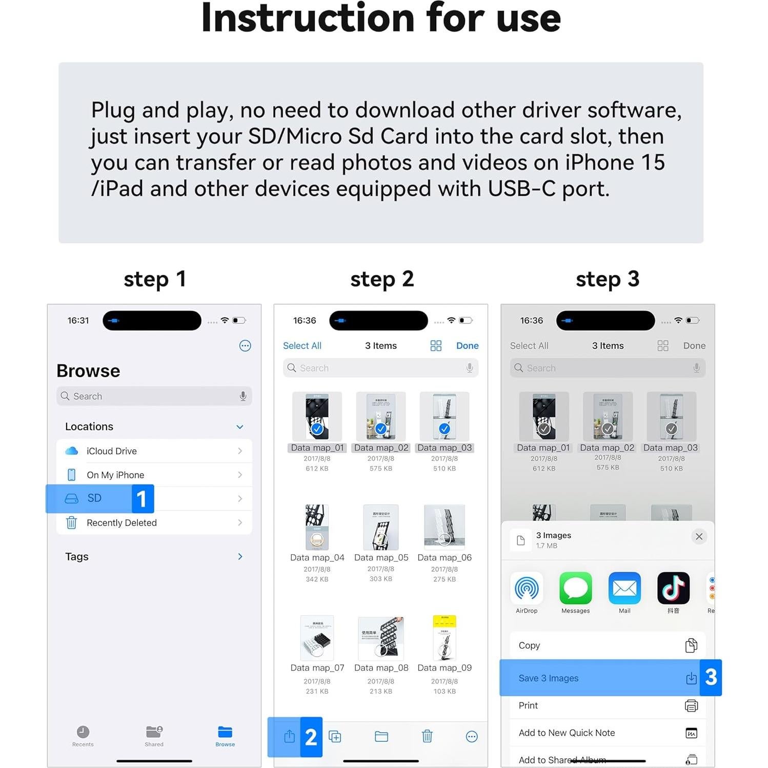 Lector de Tarjetas SD USB C xdgeLoad 2 Ranuras para iPhone y Mac
