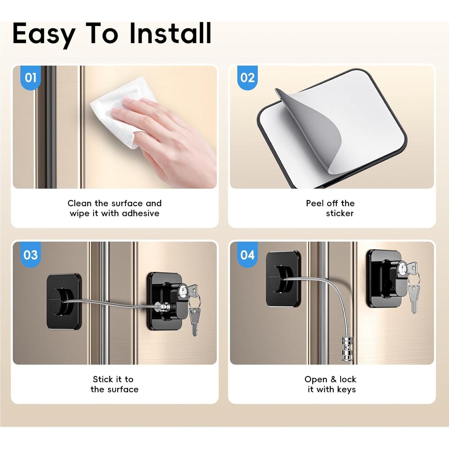 Cerradura de Seguridad para Refrigerador WILNIRY - 2 Pcs Negra