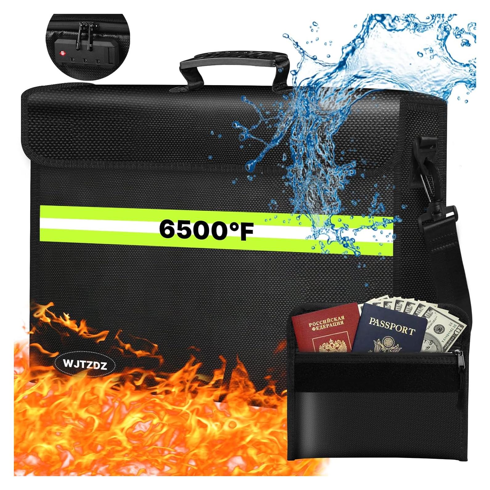 Bolsa a Prueba de Fuego WJTZDZ Grande 40x30x13 cm con Cerradura