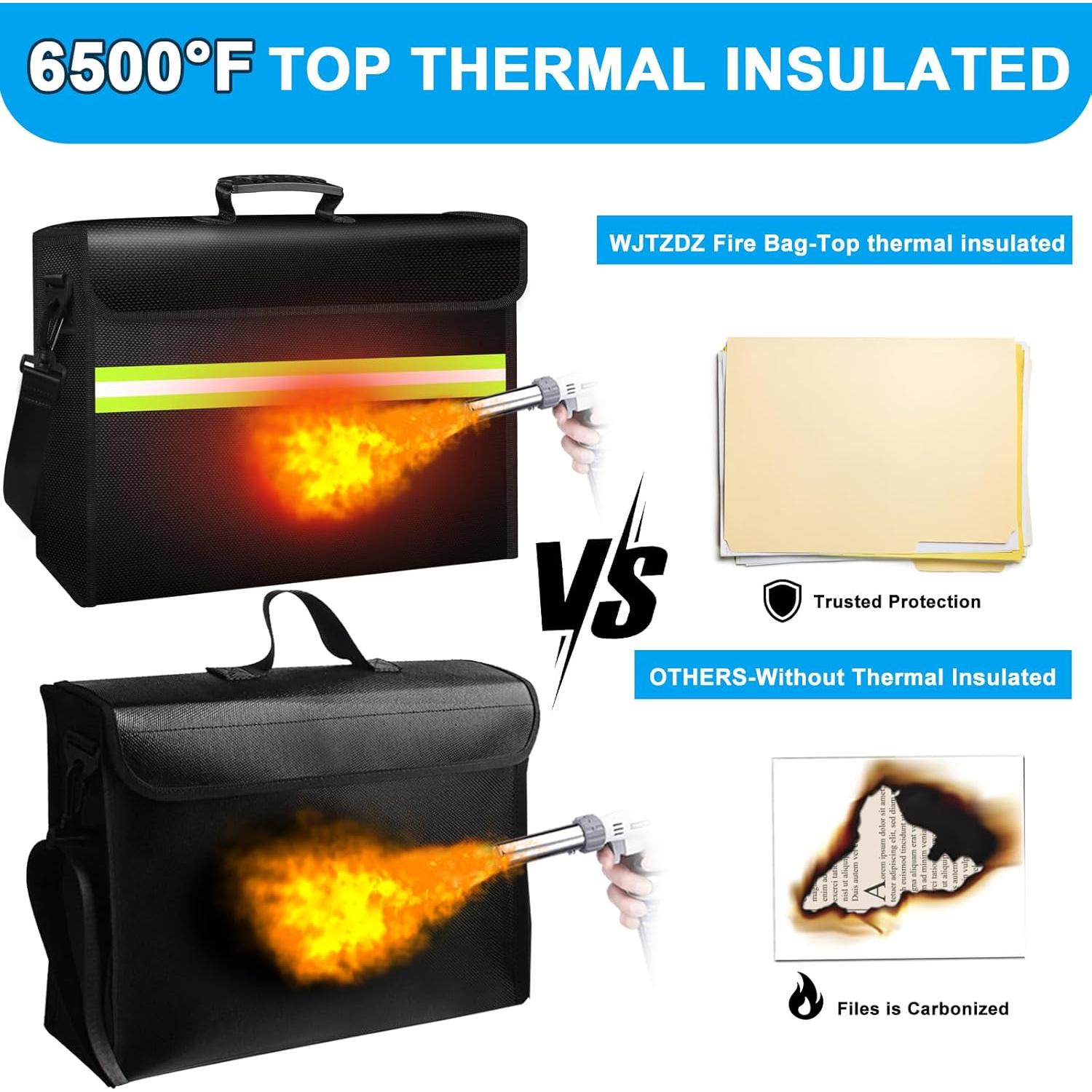 Bolsa a Prueba de Fuego WJTZDZ Grande 40x30x13 cm con Cerradura