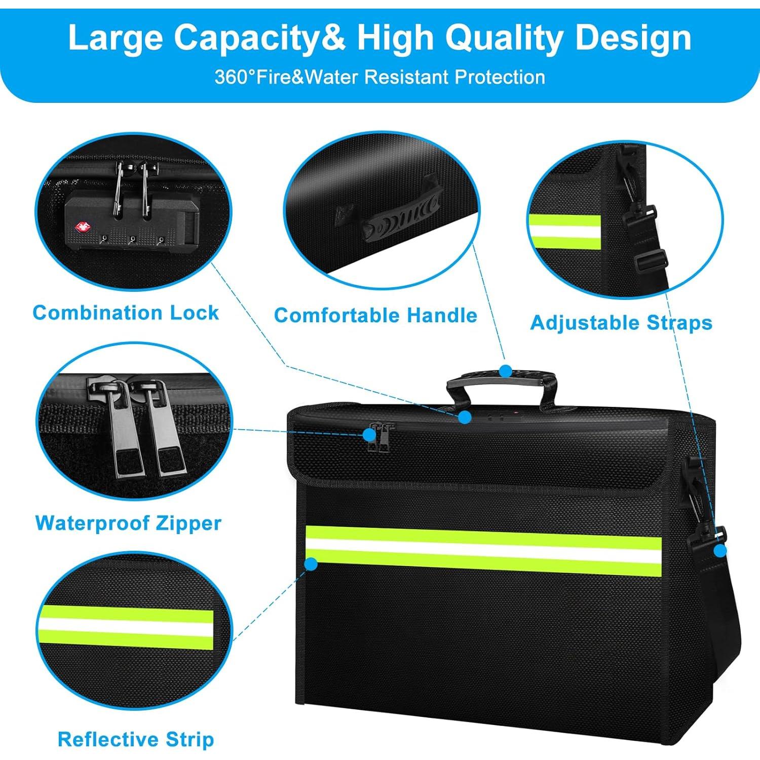 Bolsa a Prueba de Fuego WJTZDZ Grande 40x30x13 cm con Cerradura