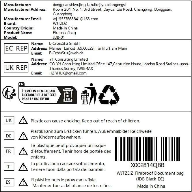 Bolsa a Prueba de Fuego WJTZDZ Grande 40x30x13 cm con Cerradura