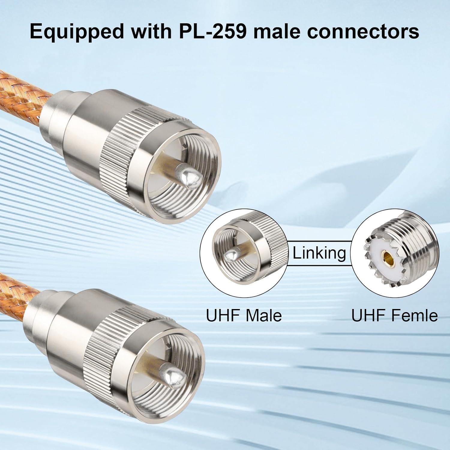 Cable Coaxial RG8X 1FT XRDS-RF con Conectores UHF PL259