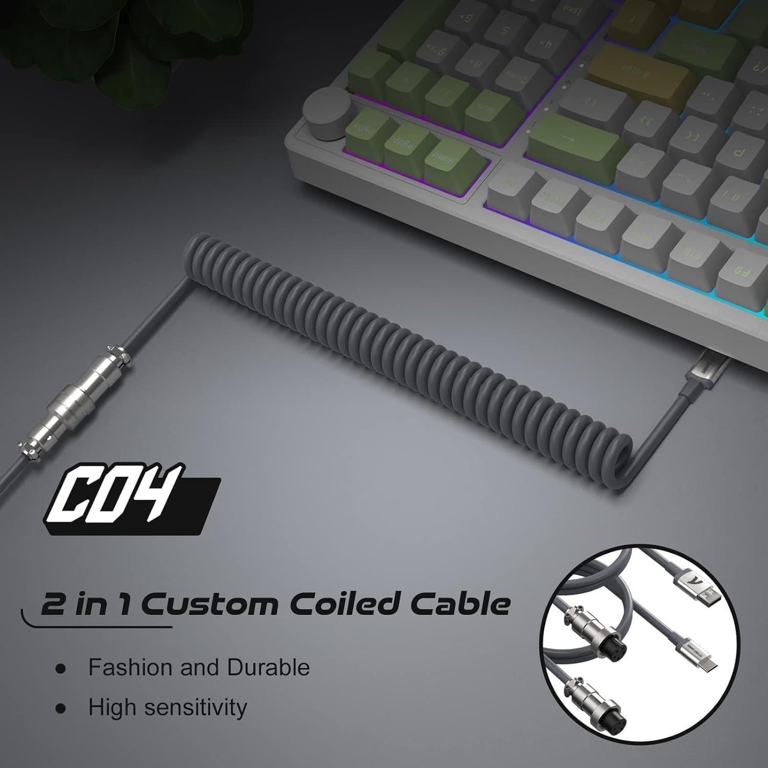 Cable USB-C Enrollado ATTACK SHARK 2 en 1 para Teclado
