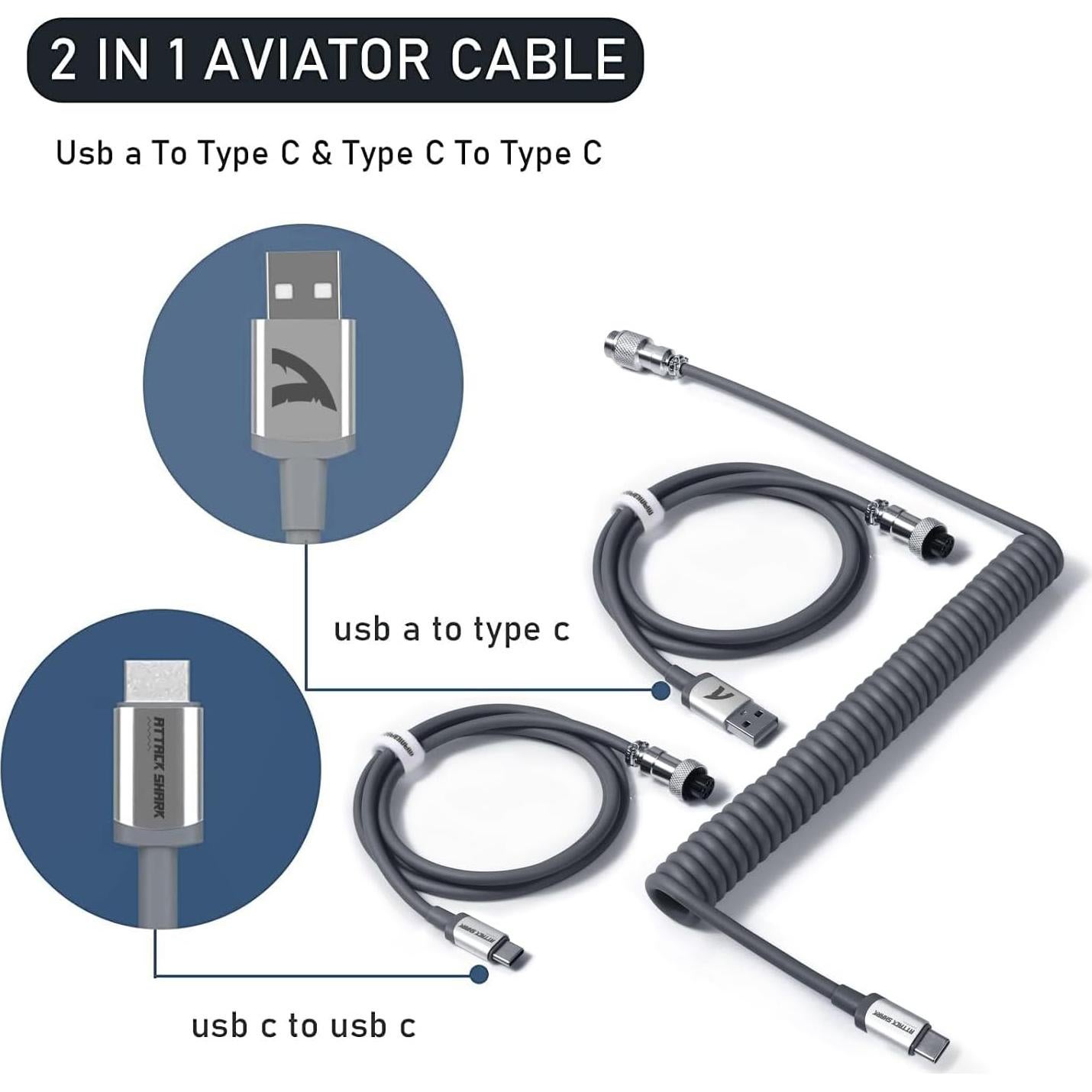 Cable USB-C Enrollado ATTACK SHARK 2 en 1 para Teclado