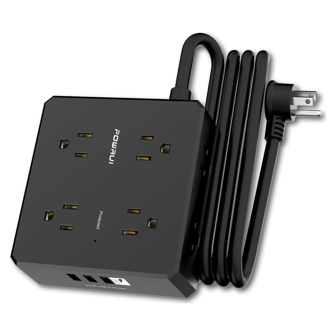 Regleta de Protección POWRUI AHR-803B 8 Salidas 4 USB 1.83m