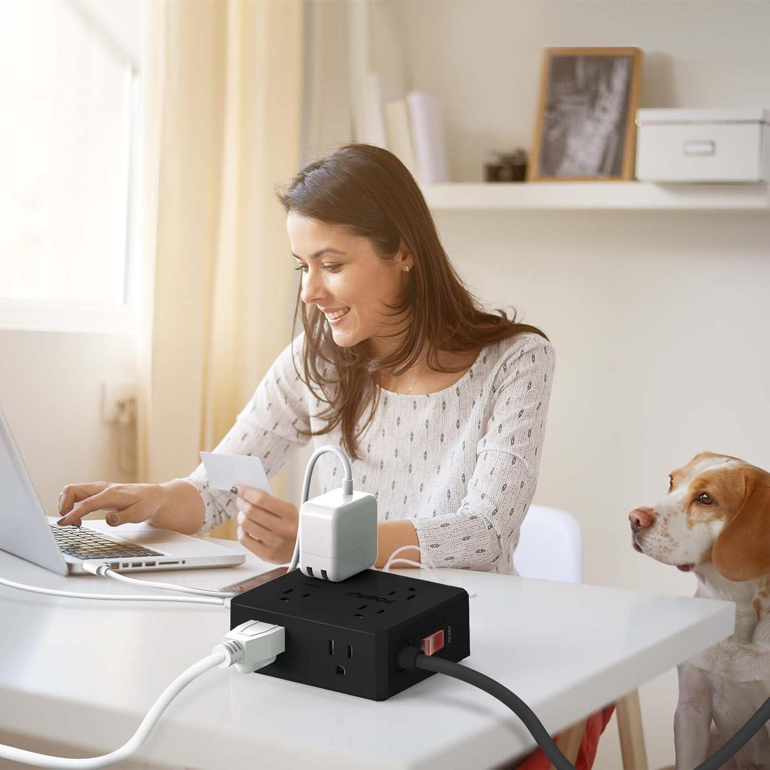 Regleta de Protección POWRUI AHR-803B 8 Salidas 4 USB 1.83m