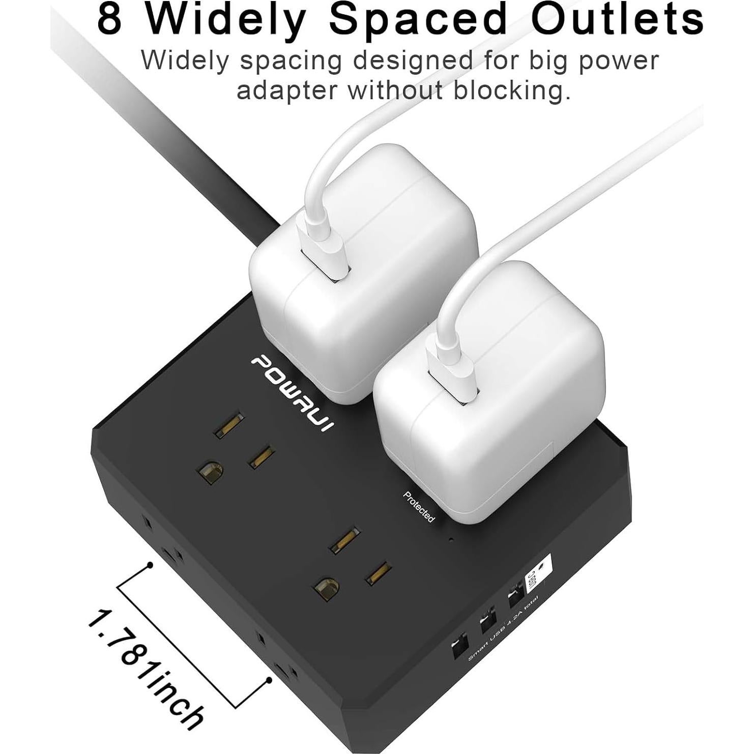 Regleta de Protección POWRUI AHR-803B 8 Salidas 4 USB 1.83m