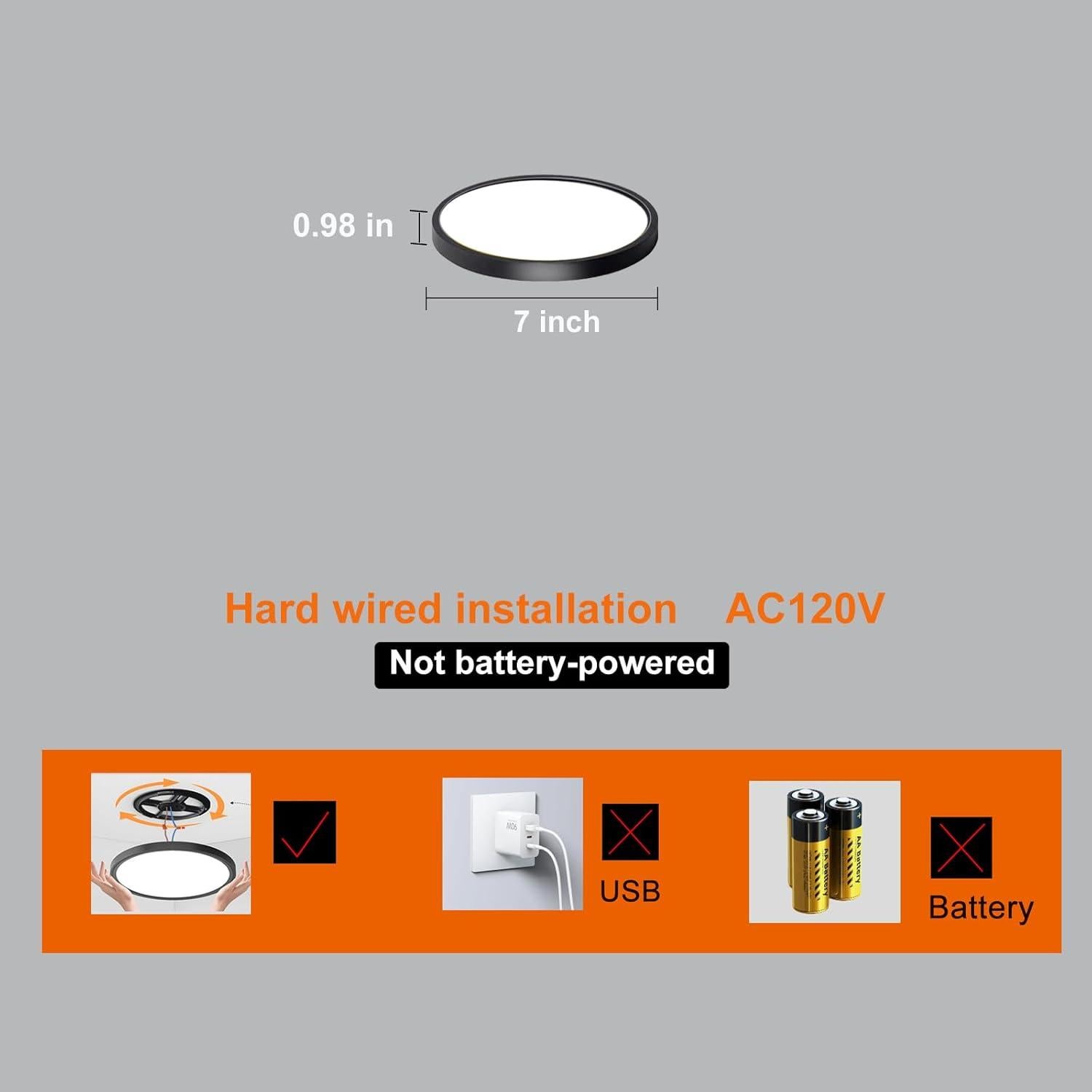 Luz de Techo con Sensor de Movimiento ZSYUBO 17.78cm Negra