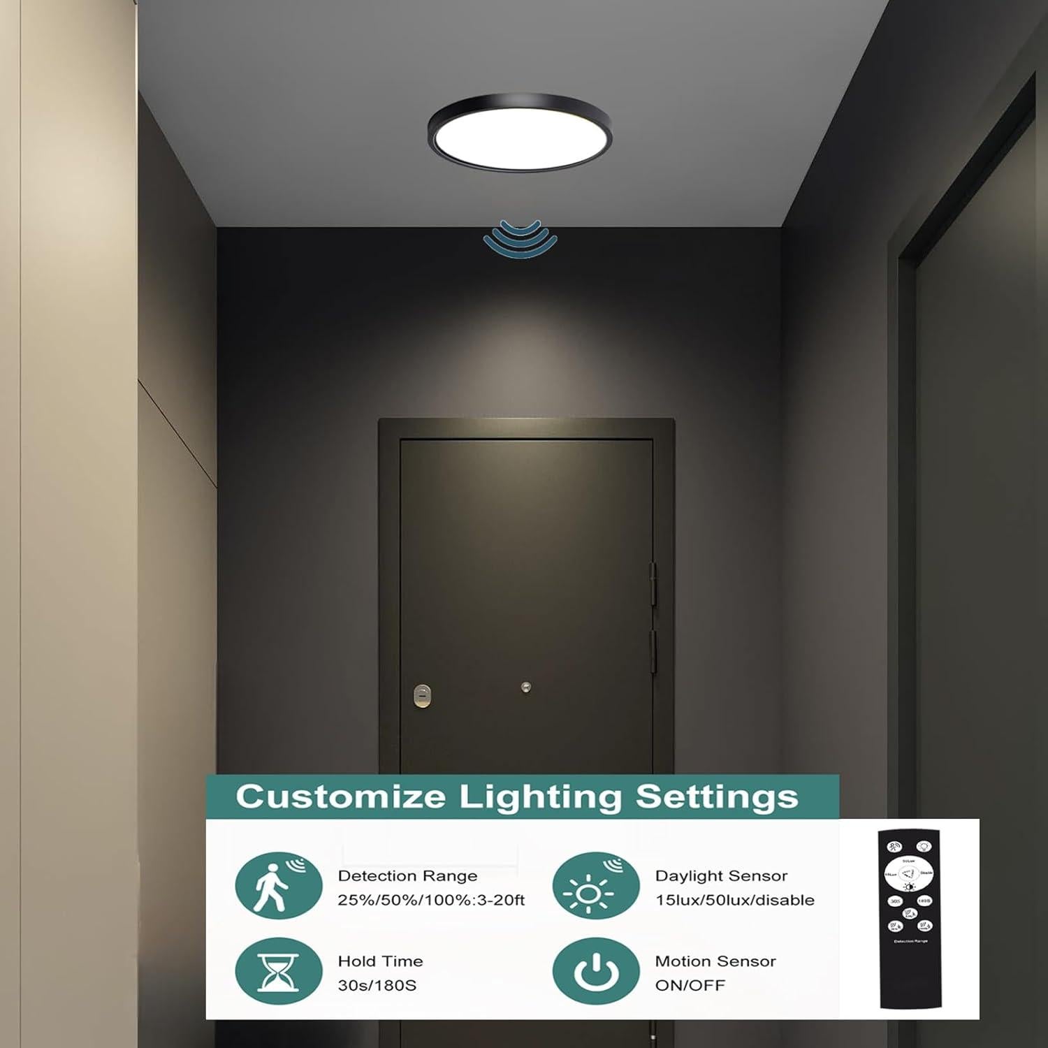 Luz de Techo con Sensor de Movimiento ZSYUBO 17.78cm Negra