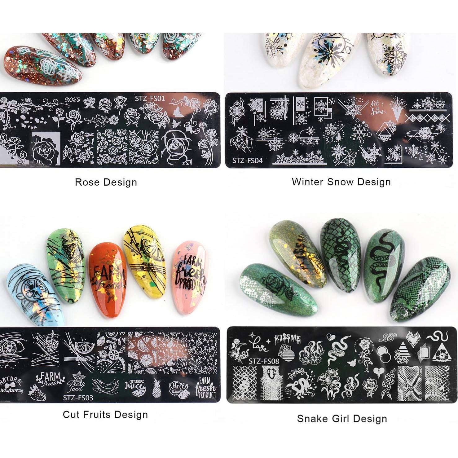 Kit de Estampado de Uñas JERCLITY 8 Placas Acero Inoxidable