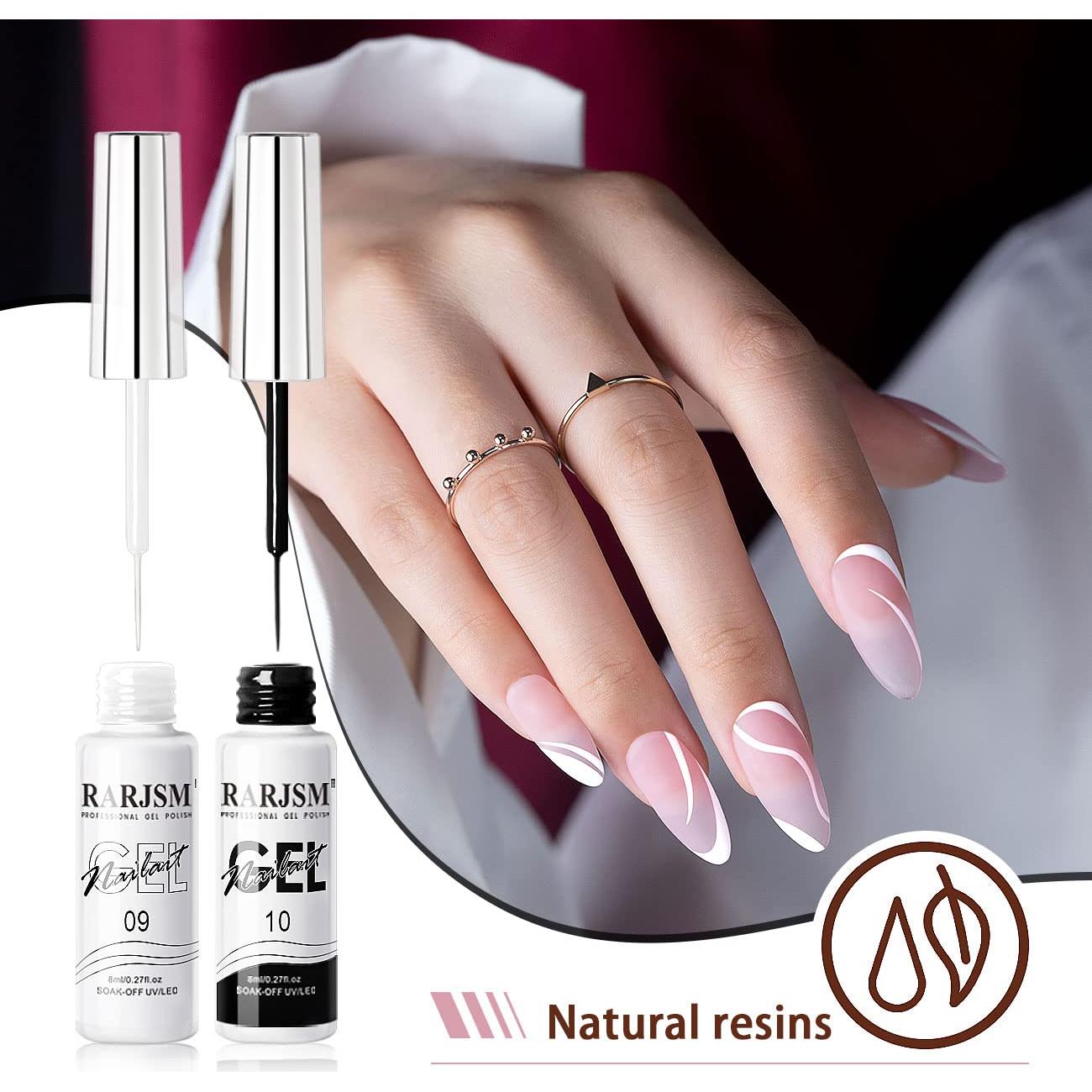 Set de Gel de Uñas RARJSM Negro y Blanco 8ml con Pincel Delgado
