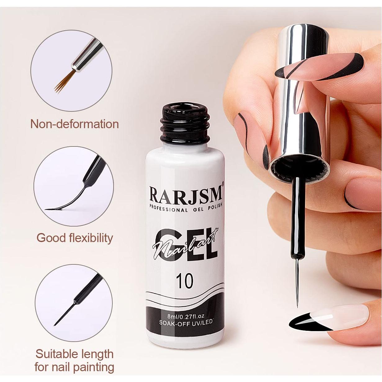Set de Gel de Uñas RARJSM Negro y Blanco 8ml con Pincel Delgado