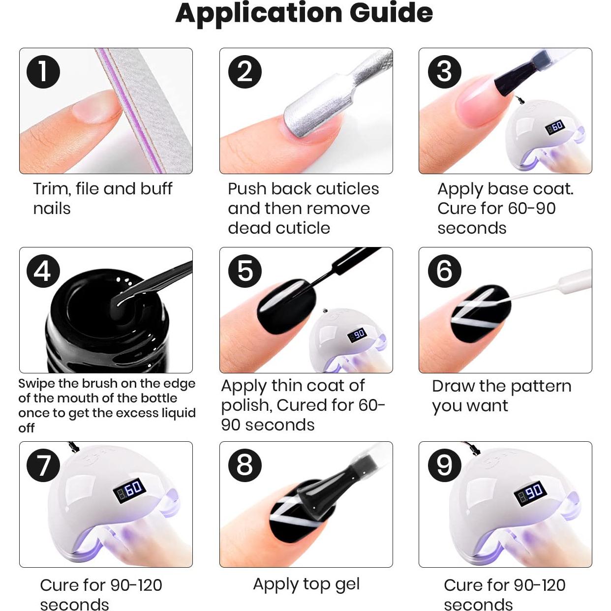 Set de Gel de Uñas RARJSM Negro y Blanco 8ml con Pincel Delgado