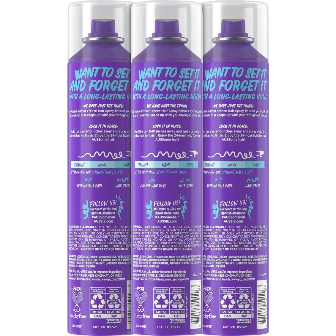 Spray para Cabello Aussie Instant Freeze 295 ml - Paquete de 3