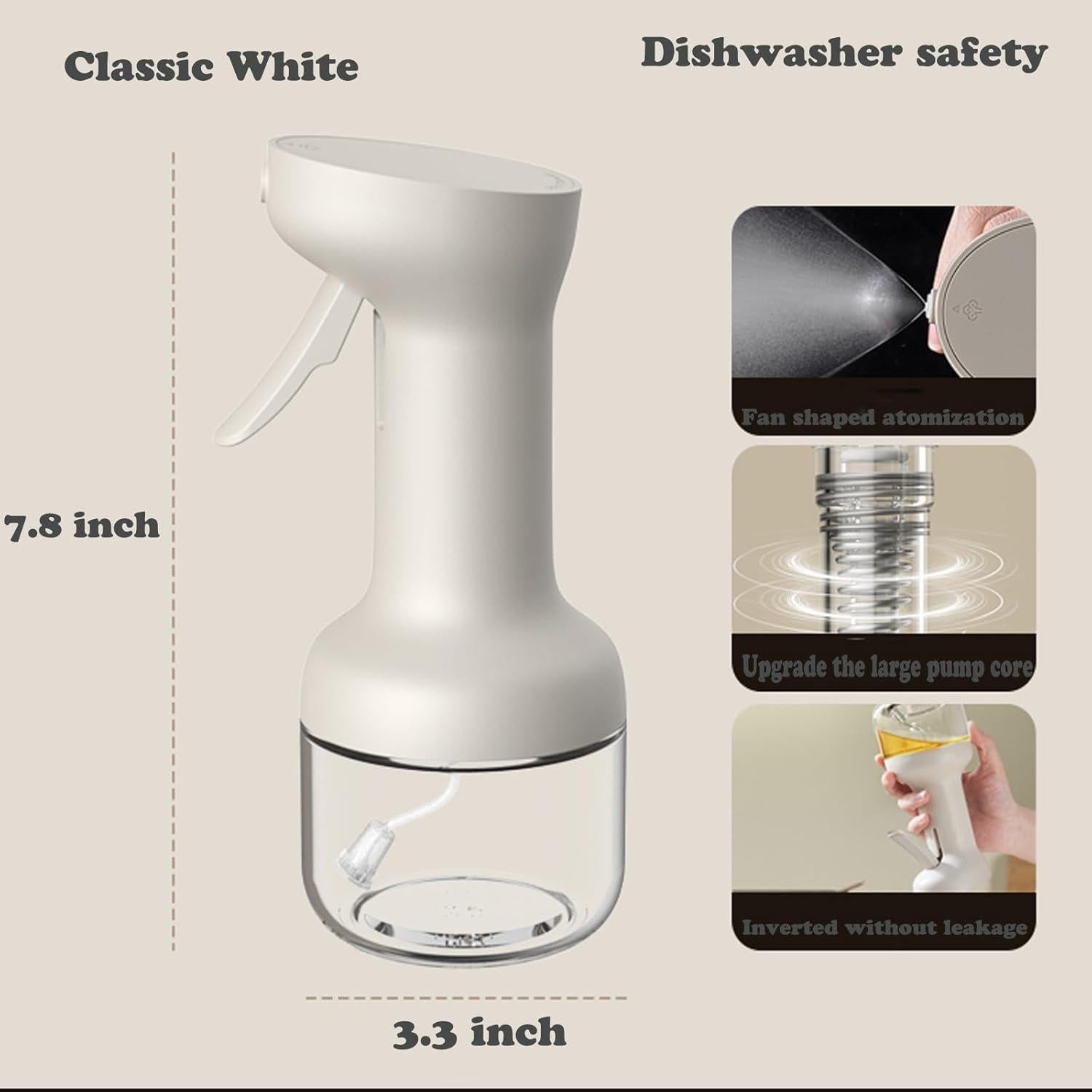 Rociador de Aceite de Oliva Povinmos 280ml Blanco Hermético