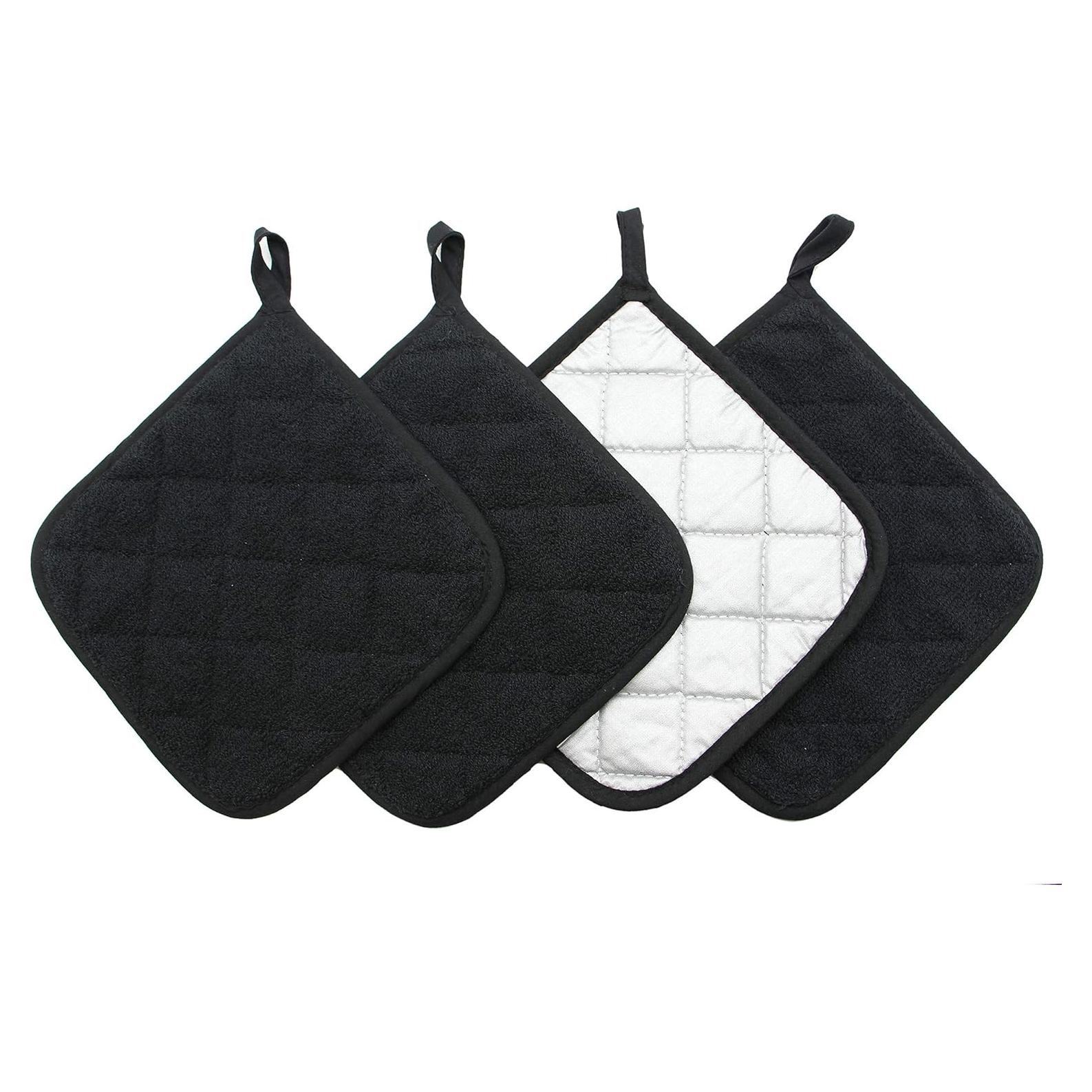 Juego de 4 Agarradores de Olla GQZLUCK Algodón Negro 17.78cm