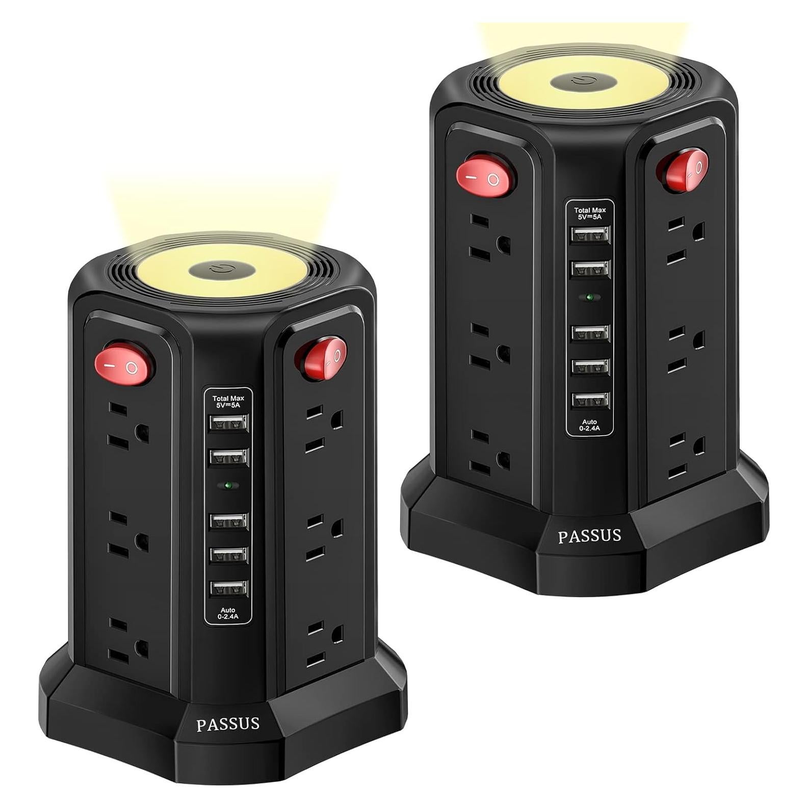 Torre de Regleta de Sobretensión PASSUS 12 Salidas AC 5 USB 10FT