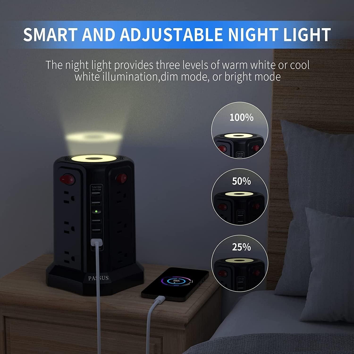 Torre de Regleta de Sobretensión PASSUS 12 Salidas AC 5 USB 10FT