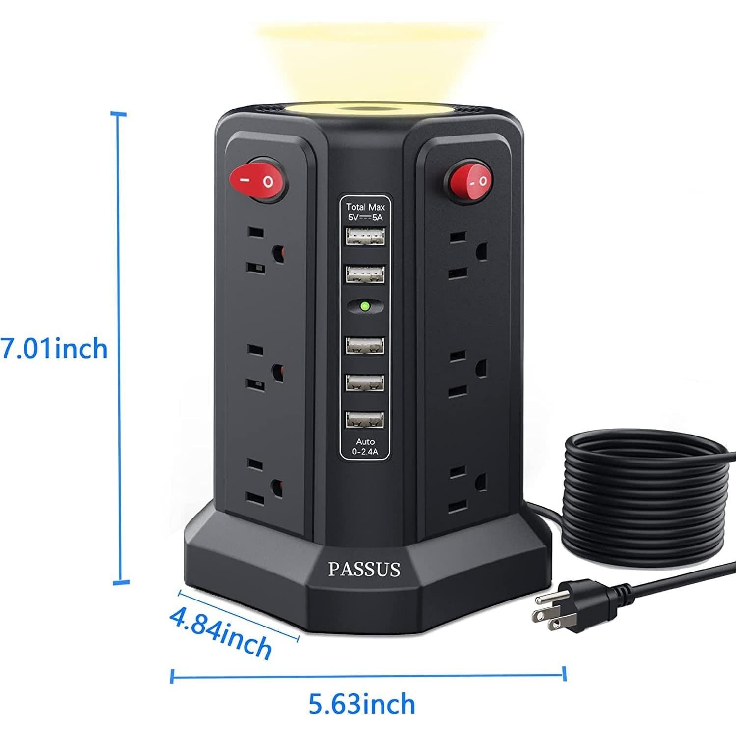 Torre de Regleta de Sobretensión PASSUS 12 Salidas AC 5 USB 10FT
