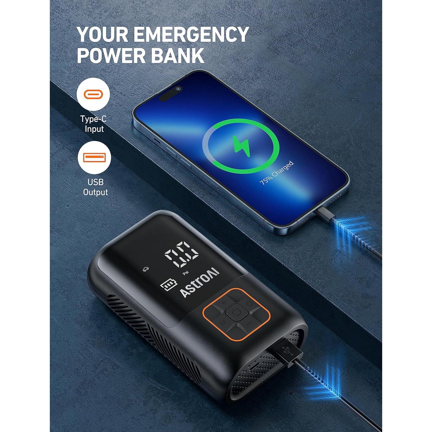 Compresor de Aire Portátil AstroAI AC19BK 150 PSI Inalámbrico