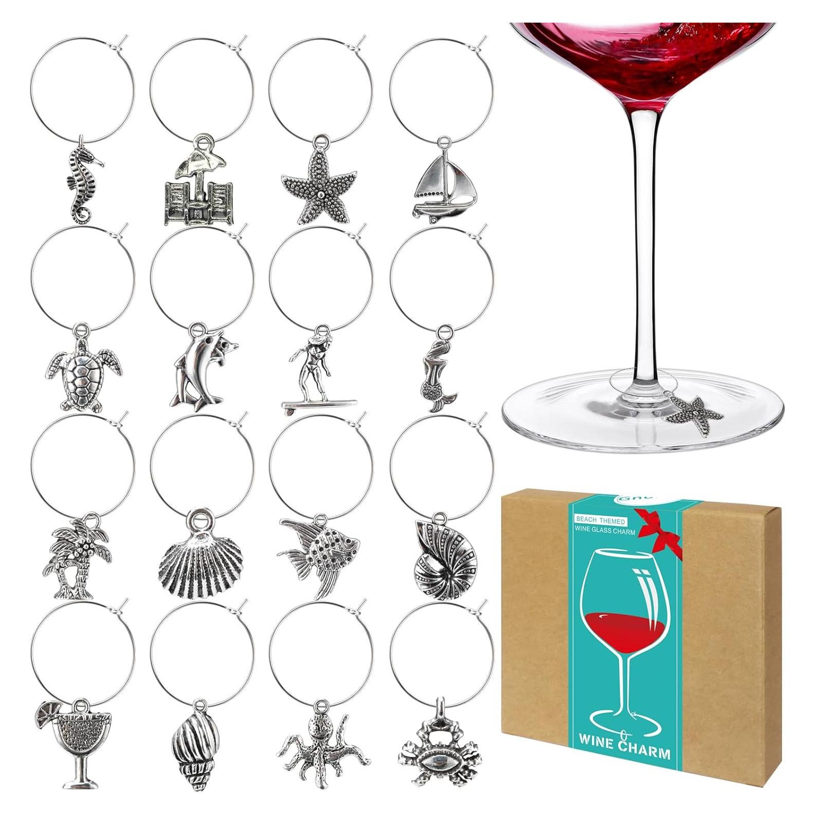 16 Encantos para Copas de Vino - Marcadores de Vidrio Playa