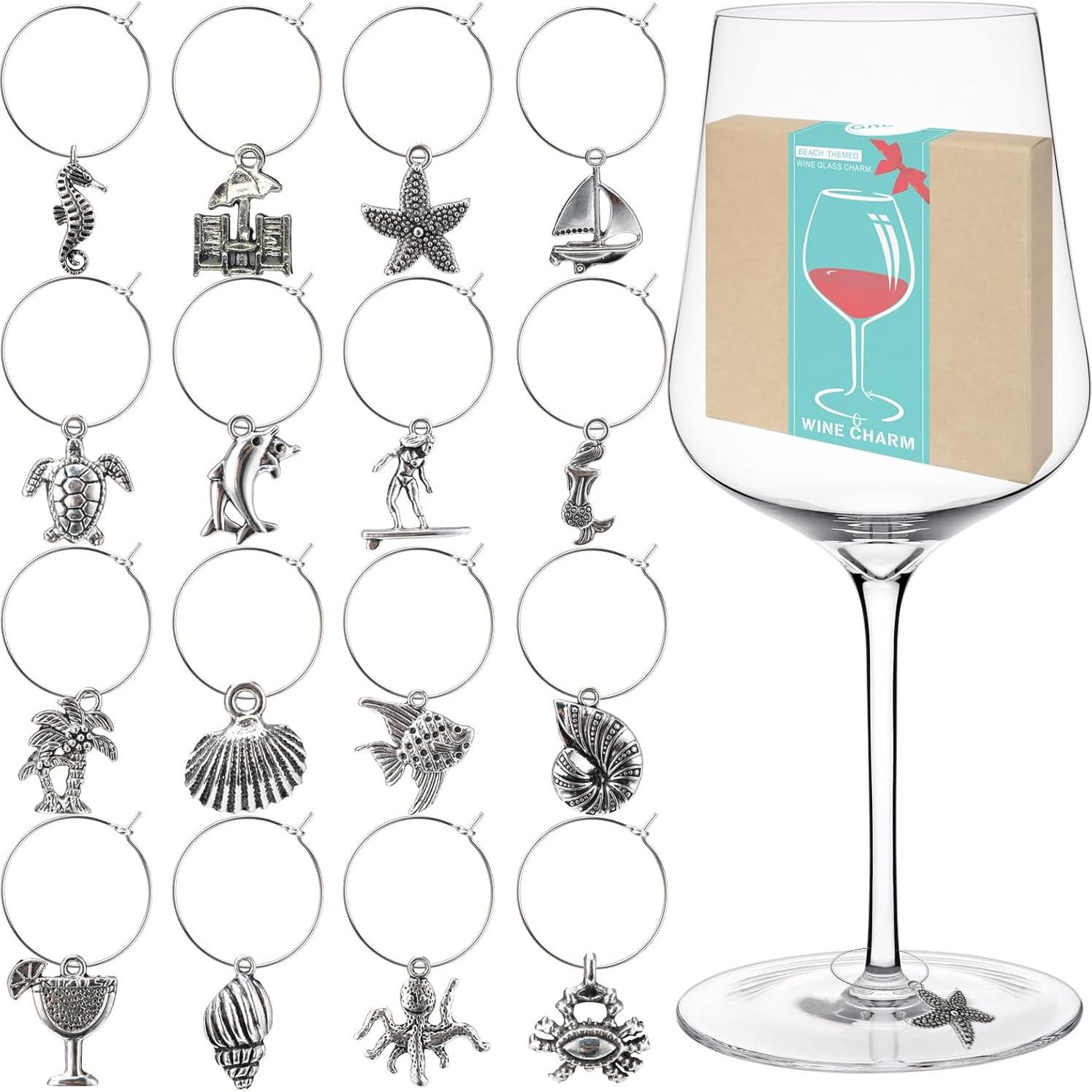 16 Encantos para Copas de Vino - Marcadores de Vidrio Playa